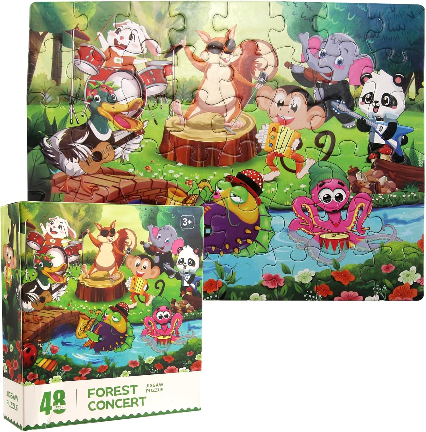 TORMEN Puzzles for Kid Ages 4-6,48Pcs Colored Paper Jigsaw Puzzle Durability Educational Perfect for Family Game Classroom Fun (Musical Animals) image number 5