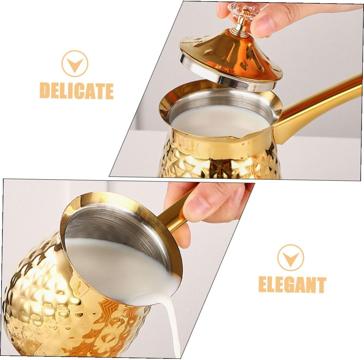 TOYANDONA Vintage Turkish Coffee Pot 600Ml Metal Cezve Espresso Coffee Brewer Small Golden Turkish Tea Kettle for Home and Travel image number 5