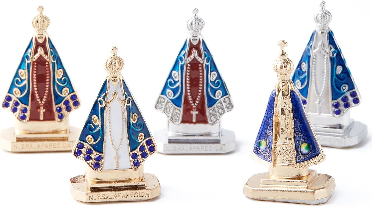 Nossa Senhora Aparecida Miniature Statue Set of 5 &ndash; Brazilian Virgin Mary Figurine for Home Altar, Car Dashboard, Collectible Display, and Devotional D&eacute;cor