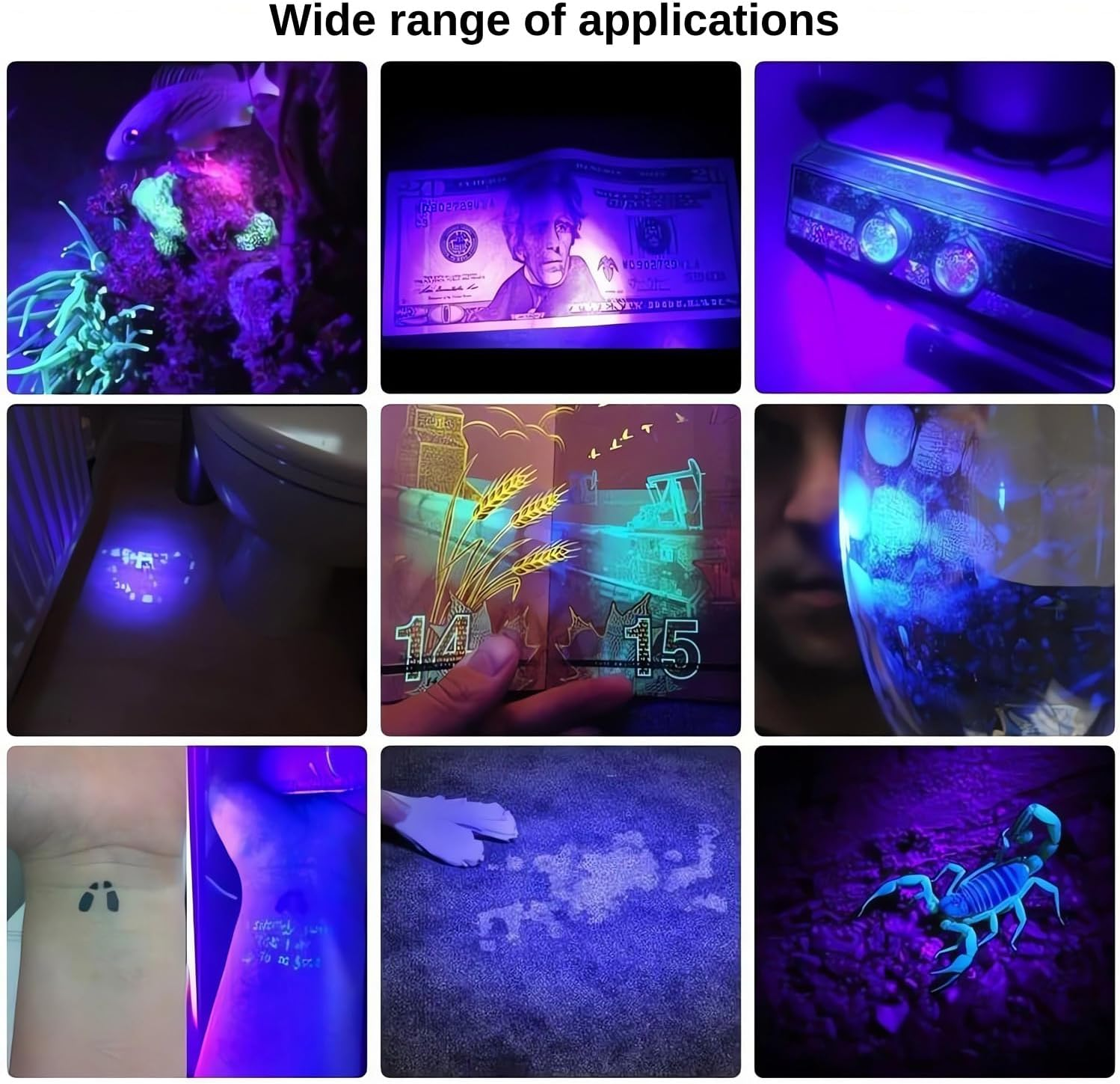 Black Light Torch,Uv Light,10W 365Nm Uv Led Torch USB Rechargeable,Detector for Dog Urine,Pet Dry Stains,Cat Fungus,Fishing image number 5