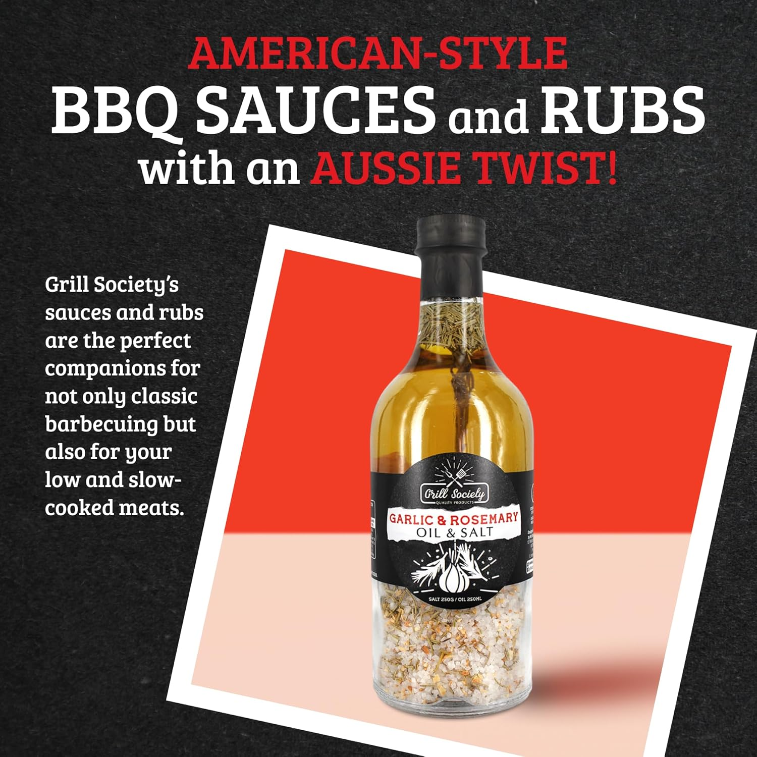 Grill Society Garlic & Rosemary Oil & Salt Combo, 500Ml - Flavoured Oil and Salt Seasoning with Garlic and Rosemary, Ideal for BBQ, Roasts, Veggies, Pasta, Grilling and Marinades