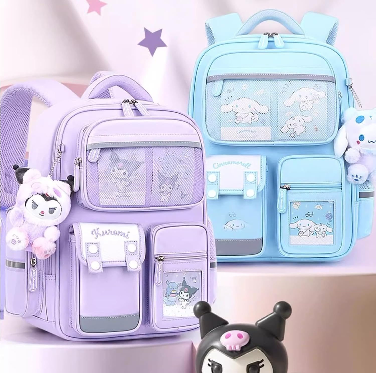 Many Rainbows Kuromi Japanese Cartoon Character Backpack School Bag with Multiple Pockets, Purple, 38 X 28.5 X 14Cm, Casual