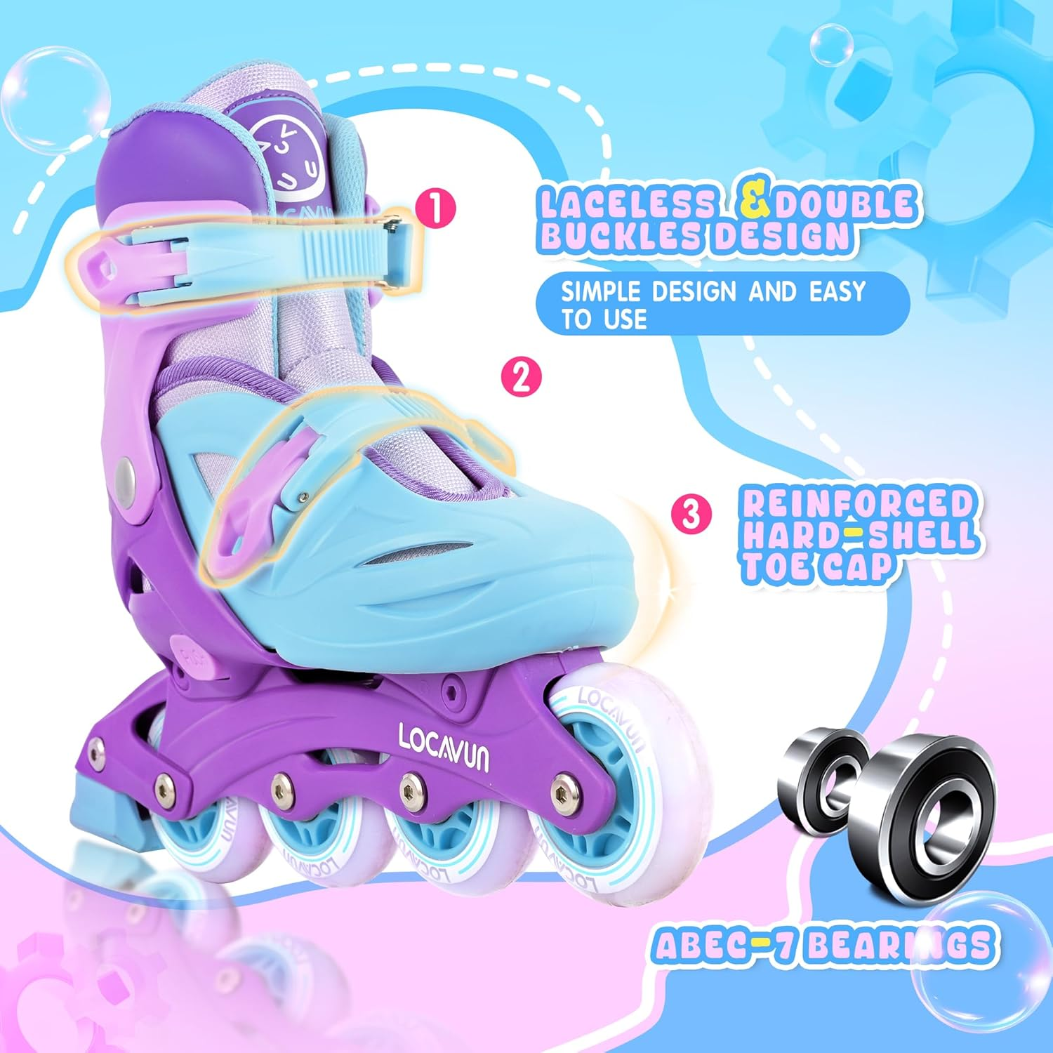 Children'S Roller Skates for Girls, Adjustable 4 Sizes Inline Roller Skates Quad with Luminous Wheels for Children Girls image number 3