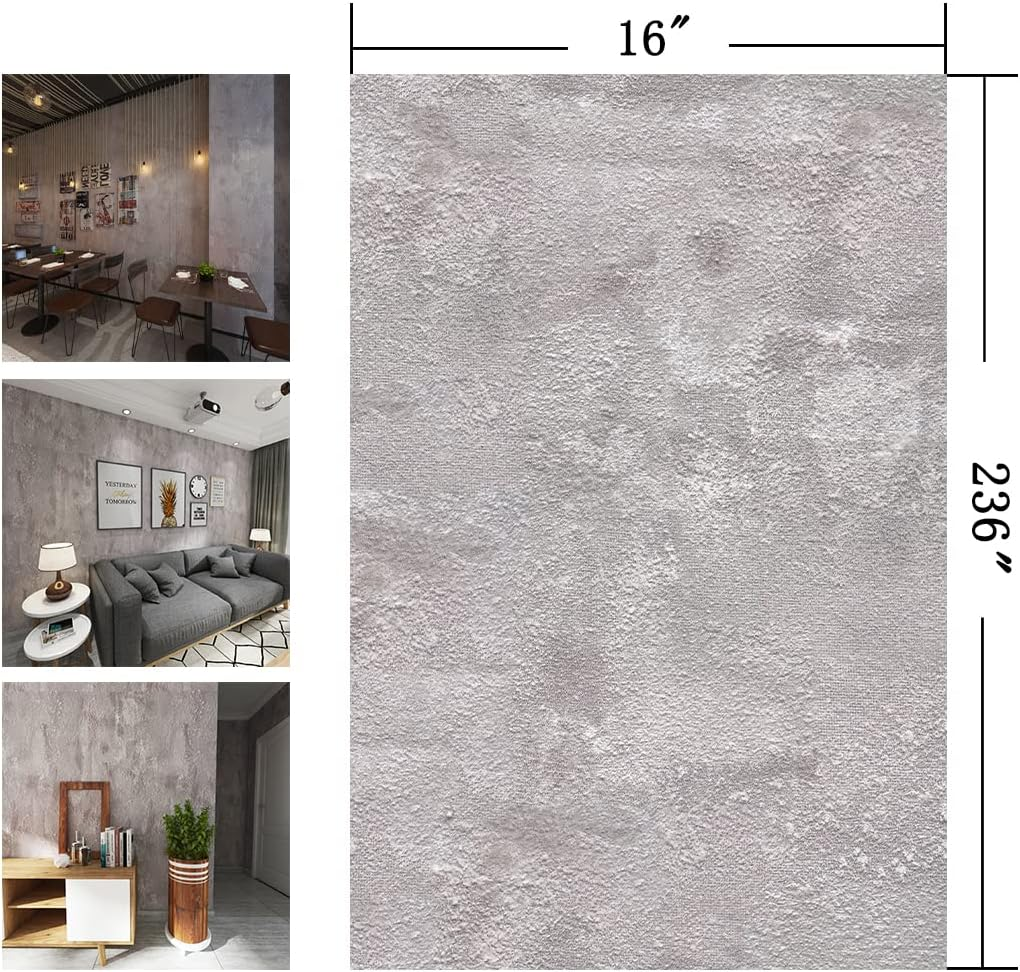 Grey Lime Wash Wallpaper 15.7"X236" Cement Wallpaper Peel and Stick Modern Concrete Contact Paper Waterproof Removable Self Adhesive Industrial Wallpaper for Bedroom Living Room Bathroom Walls image number 3