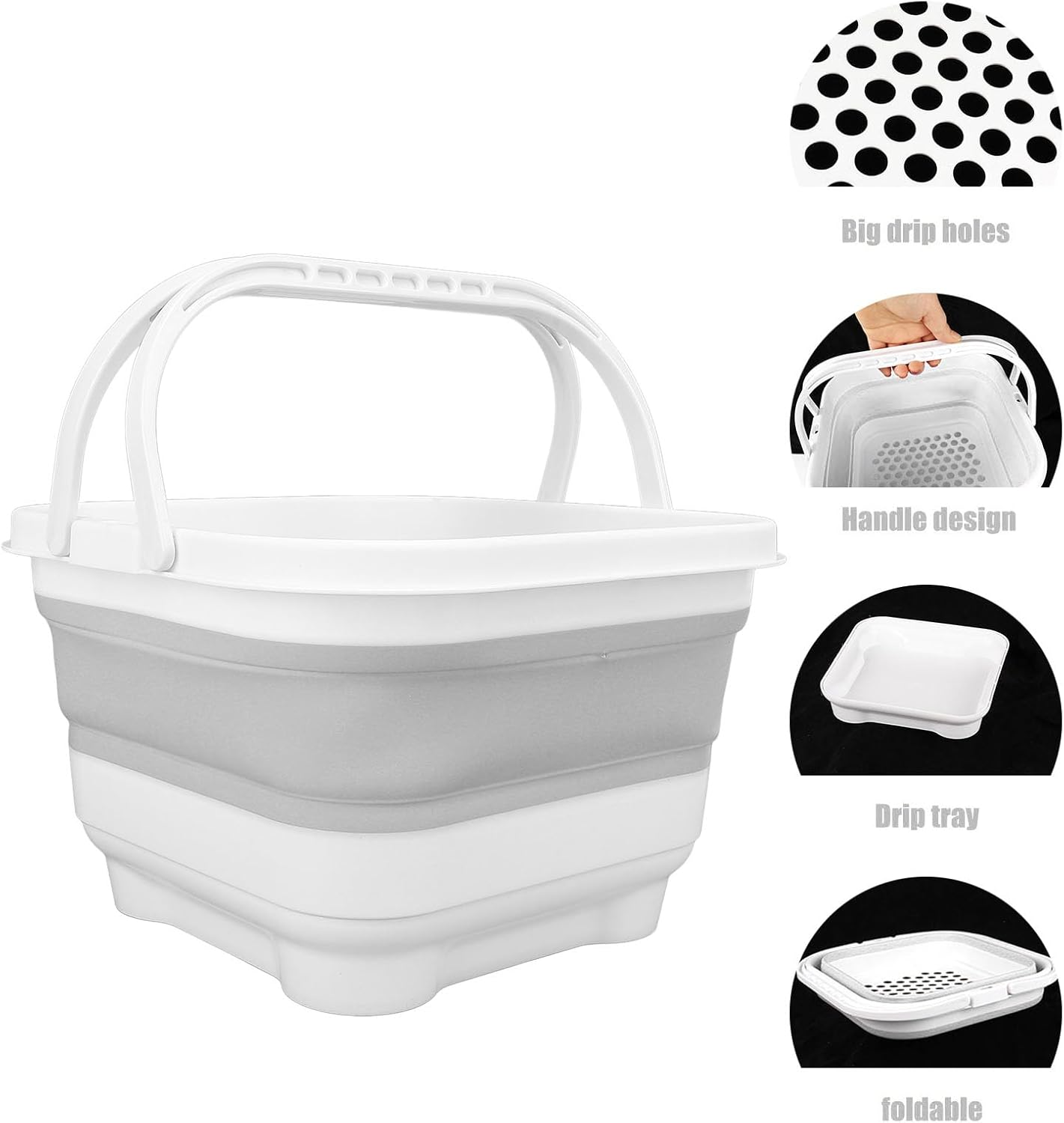 Toy Storage Box Foldable, Cute Bath Toy Organizer with Removable Base Quick Drain High Capacity for Toiletries Towels Bathroom Toy Holder (White+Grey) - White+Blue image number 5