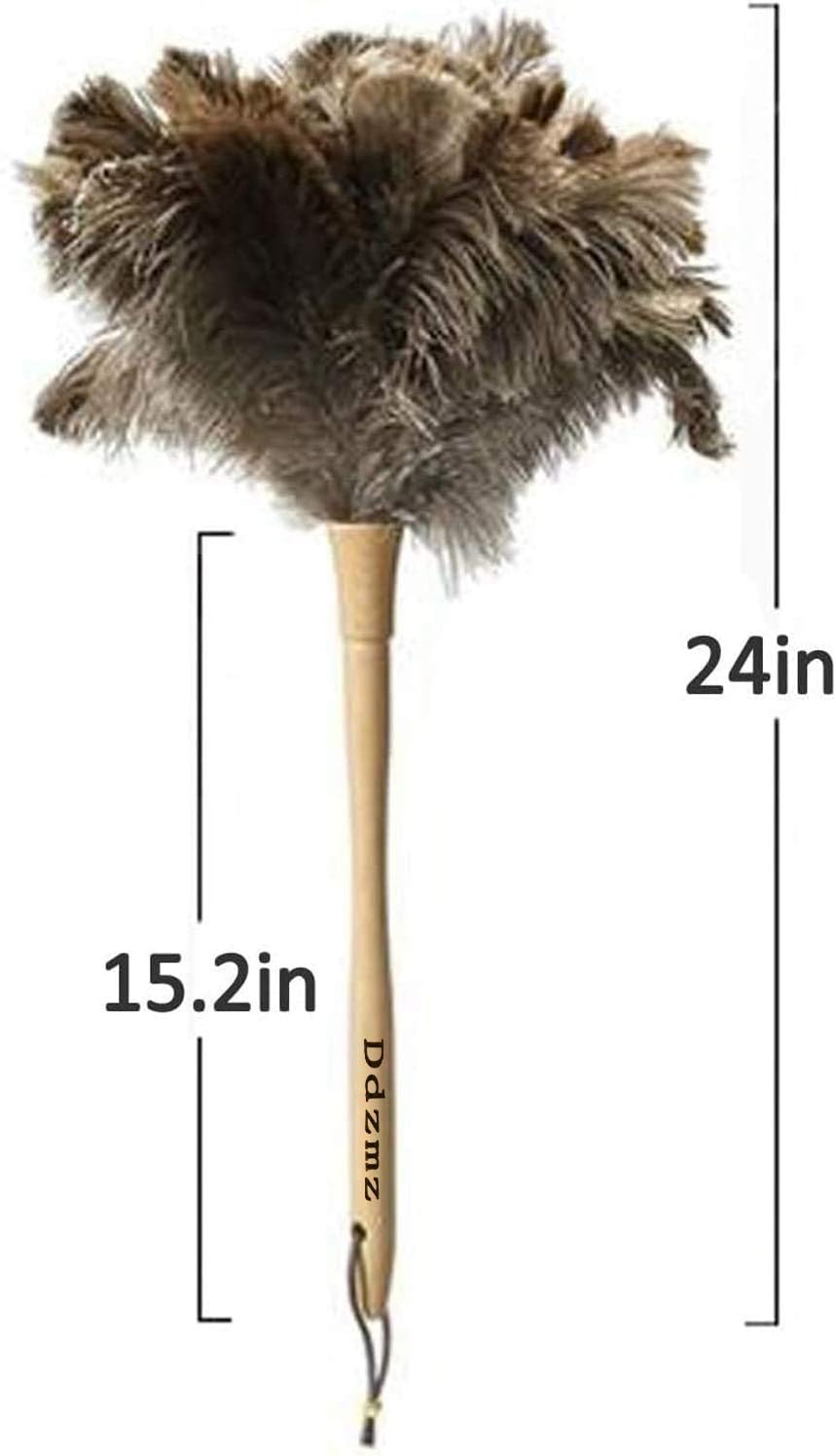 Feather Duster for Home, Feather Duster Fluffy Natural Genuine Ostrich Feathers and Eco-Friendly Reusable Wooden Long Handle Large Ostrich Feather Duster Cleaning for Housewife Brown Length 24" 1Pack - Brown image number 4