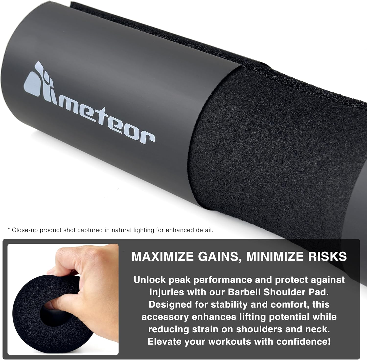 METEOR Barbell Pad Shoulder Pad Hip Thrust Pad for Squats, Lunges &ndash; Neck Shoulder Pressure Relief, Lower Back Support &ndash; Fits Standard & Olympic Barbells with Safety Strap - Blue image number 3