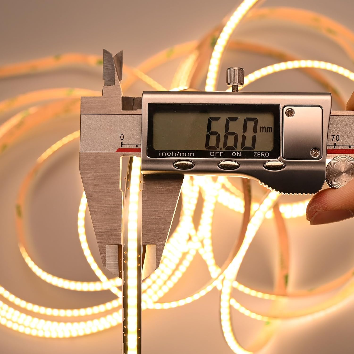 TOPAI 12V Narrow 6.6Mm COB LED Strip Light 3000K Warm White 5M Flexible 3M Adhesive Tape, CRI>90 400Leds/M 7W/M Dotless High Density for Cabinet/Stairs/Shop DIY