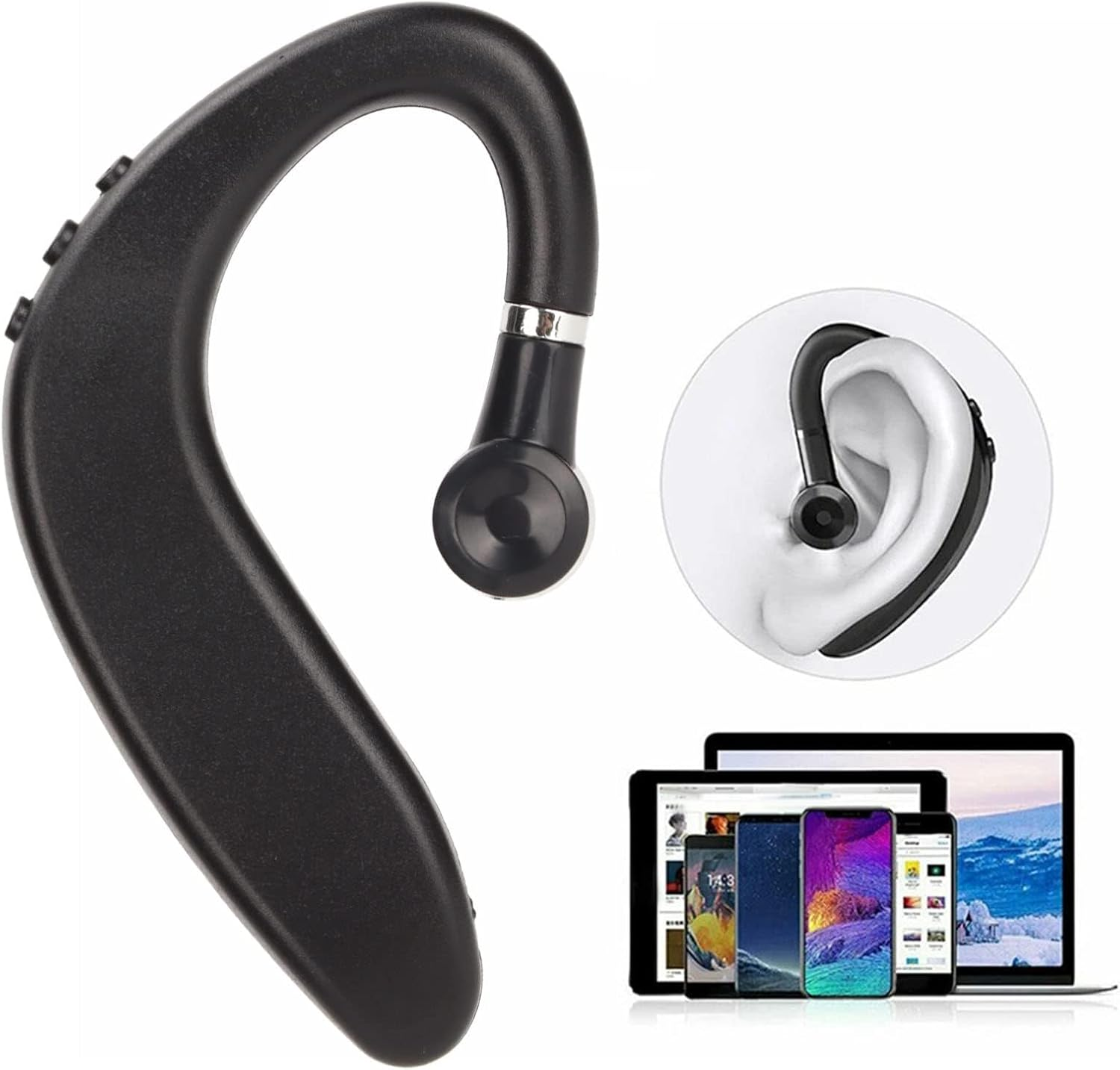 Single Ear Headset - Lightweight Waterproof Build, Advanced Noise Canceling Audio, Secure Sports Hook Fit, Balanced Output with Stable over Ear Support | Clear Call Quality for Driving Business image number 5