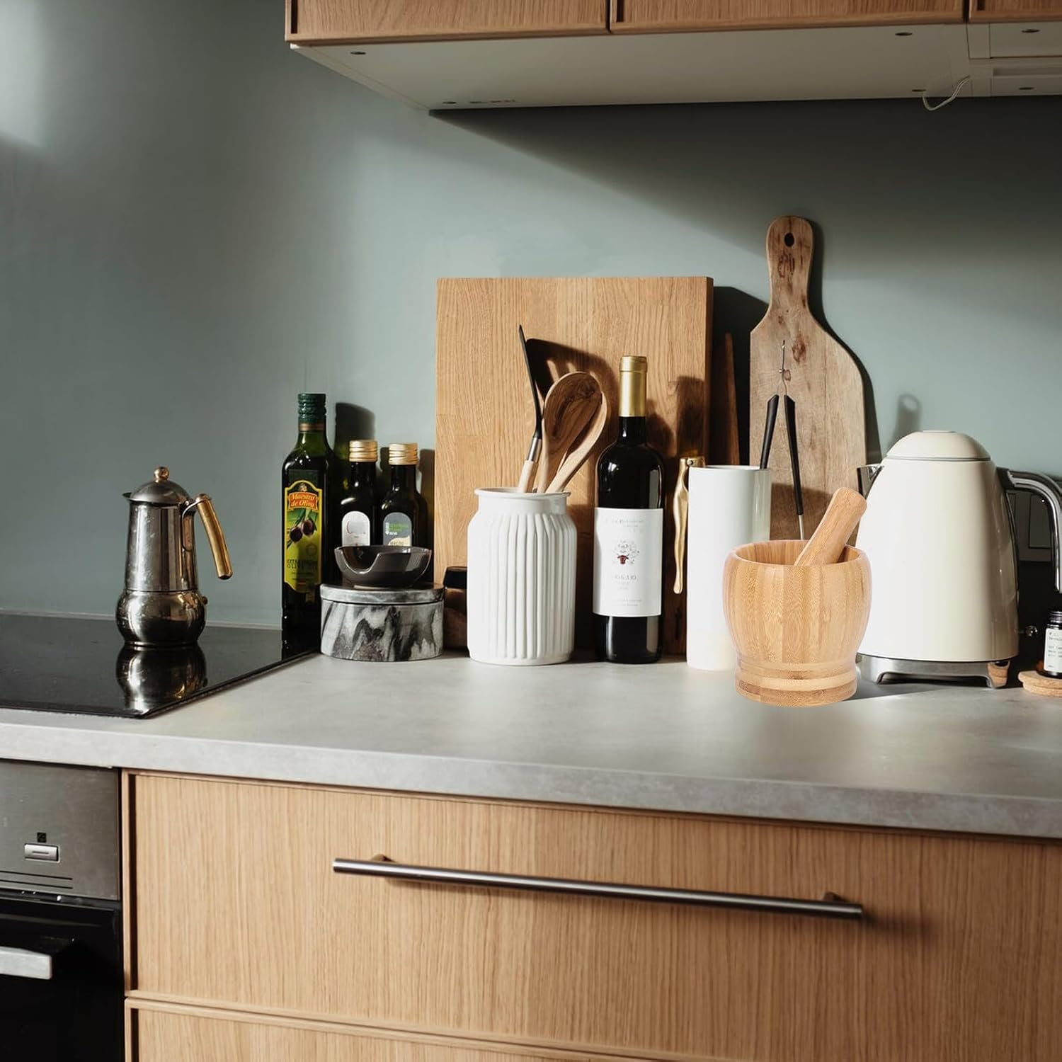 SHOWERORO 2Pcs Large Bamboo Garlic Grinder Set for Kitchen Tools Ergonomic Manual Spice Crusher Easy to Clean Household Garlic Press for Dining and Restaurant Use image number 3