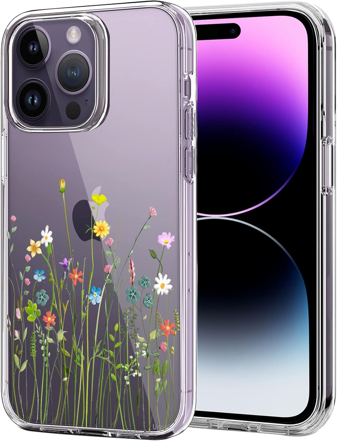 Unov Case Compatible with Iphone 14 Pro Case Clear with Design Embossed Floral Pattern Soft TPU Bumper Slim Protective 6.1 Inch (Stained Glass Flower)