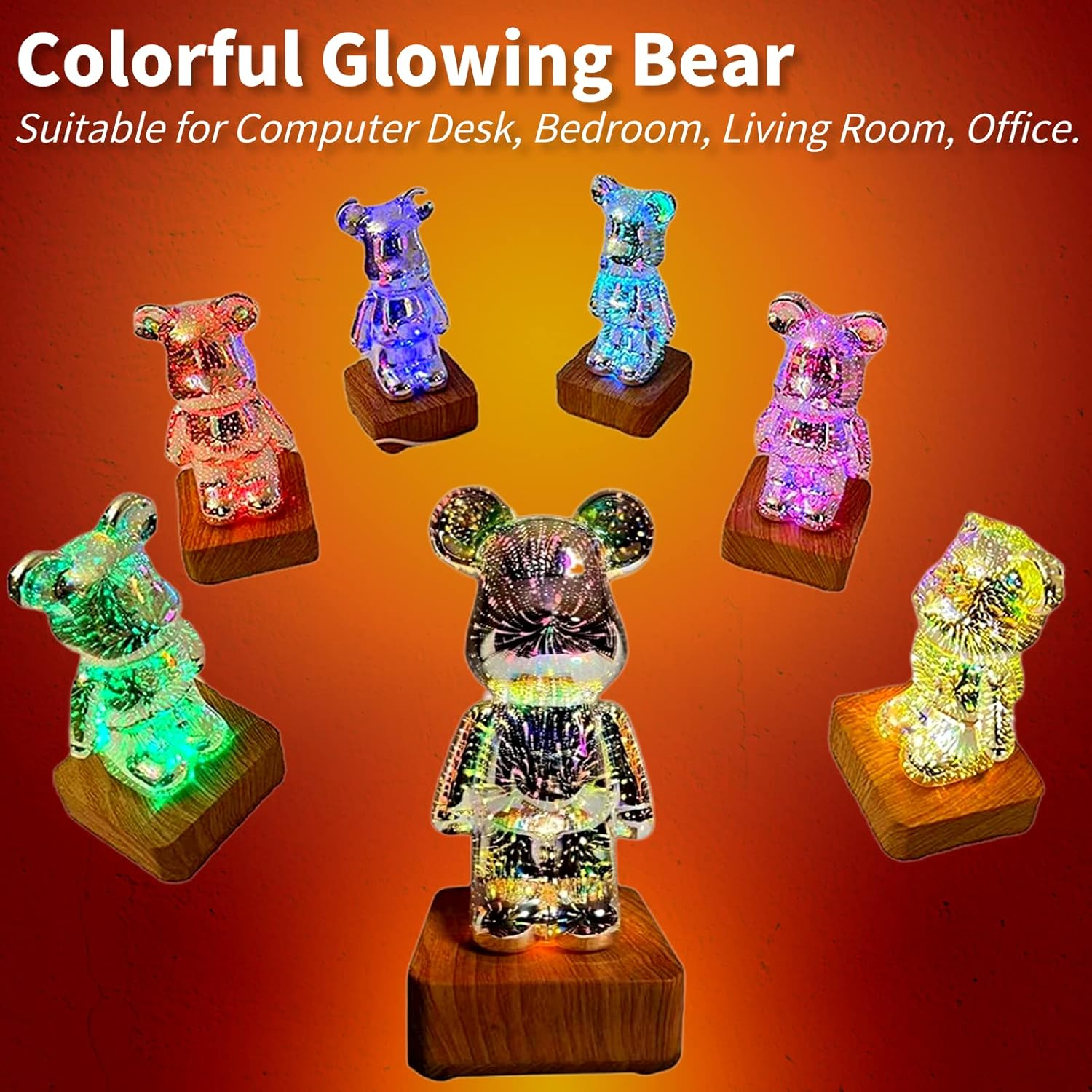 Brabola Firework Bear Light Lamp, Twinkle Bear Lamp Cute Bedside Night Light Table Lamp Projector with Color Changing Ambient Nightstand LED Desk Lamp for Kids Room, Bedroom, Home, Office image number 4