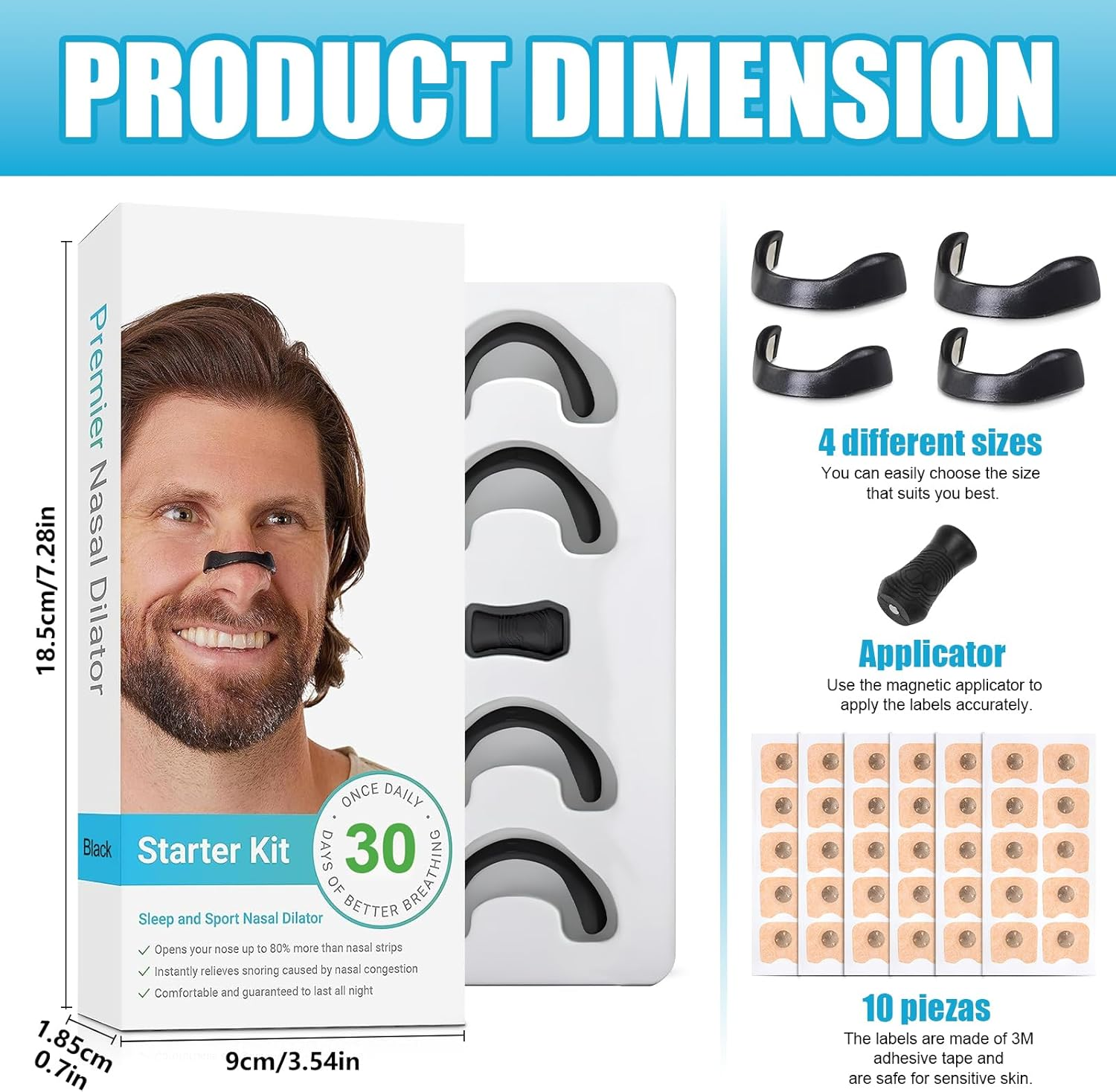 Nasal Strips，Magnetic Nasal Strips - Anti-Snoring & Better Sleep - Comfortable, Reusable Nose Strips with Improved Airflow, Portable Design for Travel & Home Use (60Pcs Black) image number 5