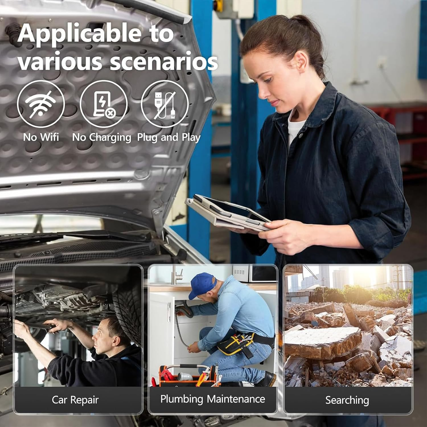 [Single Lens] Borescope,Endoscope Camera with Light,1920P Inspection Camera with 8+1 Adjustable LED Lights, Endoscope with 5M Semi-Rigid Cable Waterproof Snake Camera for Iphone, Ipad, Samsun、Android image number 4