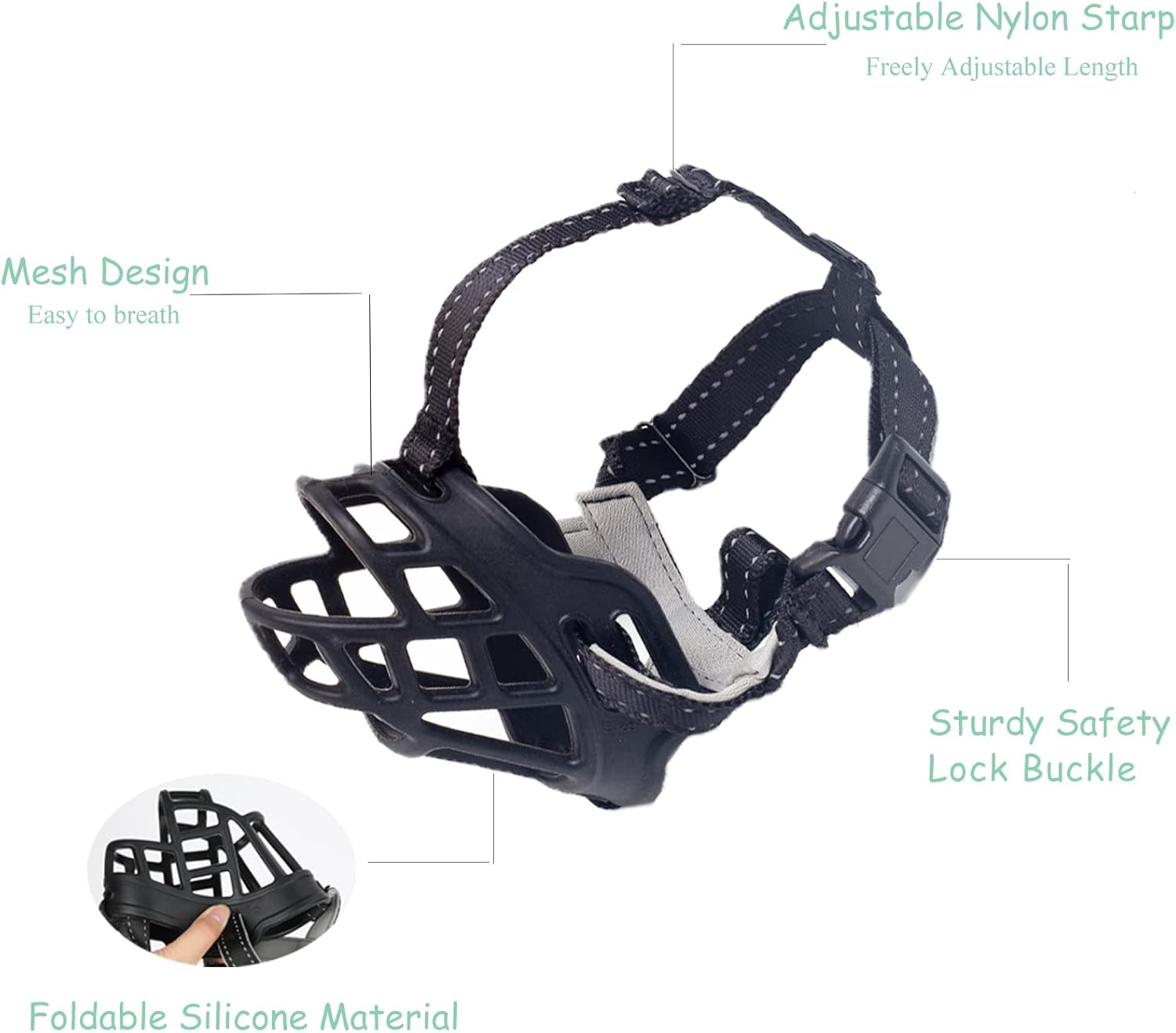 OHCOZZY Dog Muzzle, Basket Muzzle for Small, Medium and Large Dogs with Adjustable Straps (Size 2, Black) image number 6