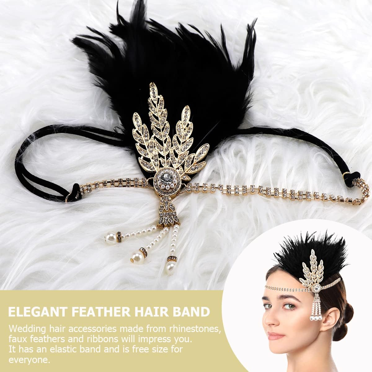 FERCAISH 1920S Flapper Headband, Roaring 20S Black Crystal Headband Bachelor Party Headband, Great Hair Accessories for Women