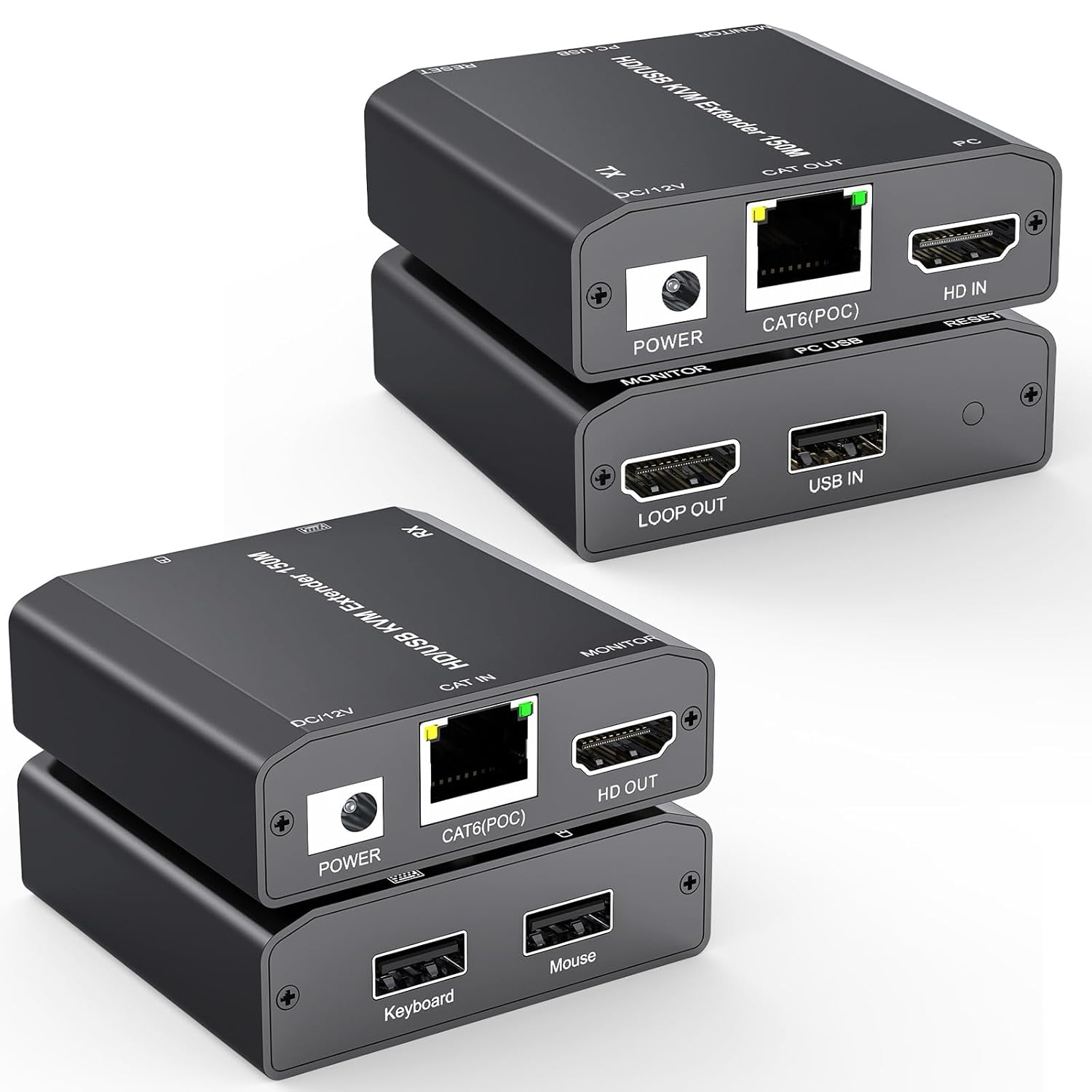 HDMI USB KVM Extender over Ethernet Cat6/7 1080P@60Hz USB and HDMI Transmitter and Receiver Kit with HDMI Loop Out Support Keyboard Mouse Control Remote HDMI Signal up to 150M/492FT image number 3