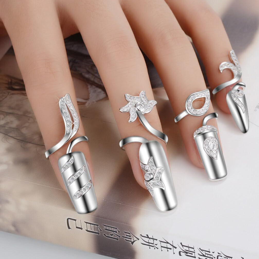 FRCOLOR 8 Pcs Women Fingernail Nail Ring Fingernail Rings Rhinestone Ring Rings Fashion Simple image number 3