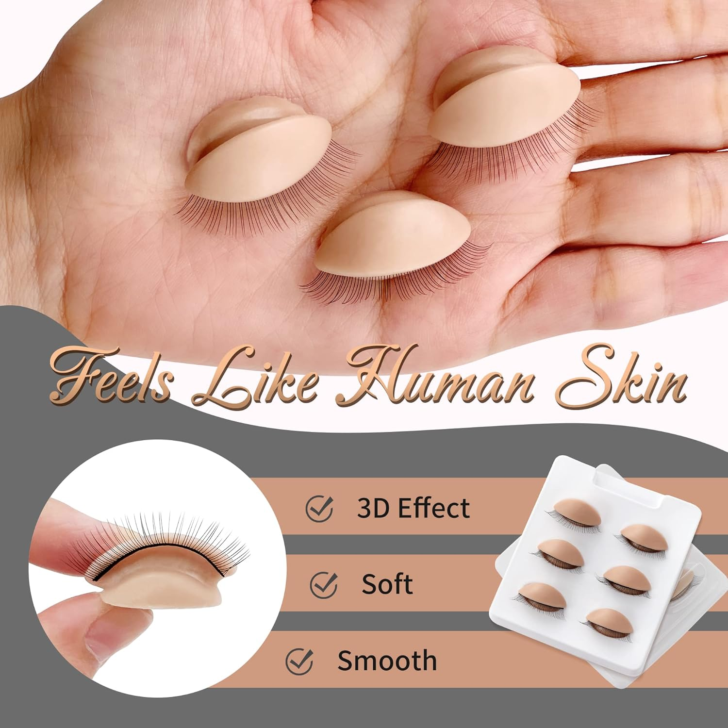 Beauty7 1 Box 3 Pairs Replacement Eyelids for Mannequin Head, Silicone Rubber Removable Realistic Eyelids for Eyelash Training Practice Makeup Extension