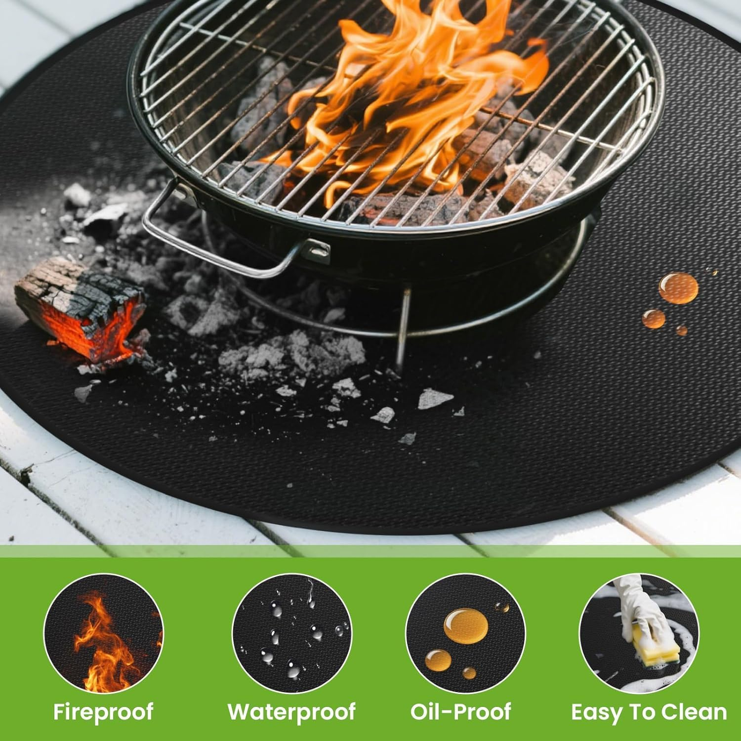 Round Fire Pit Mat for Outdoor Grill Fiberglass Oil Proof Fireproof under Grill Mat Deck Patio Protector for Camping BBQ image number 1