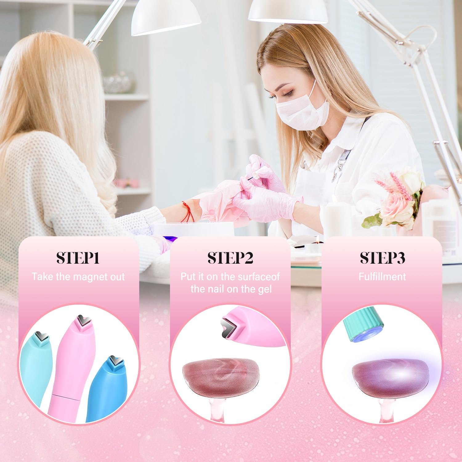 3-In-1 Heart Shape round Line Shape Nail Art Magnet Pen,2025 New Magnetic Nail Art Tool,Heart Magnet for Cat Eye Gel Polish-Heart, round & Line Shapes,For Cat Eye Gel Polish Diy Manicure Kit (Green) image number 2