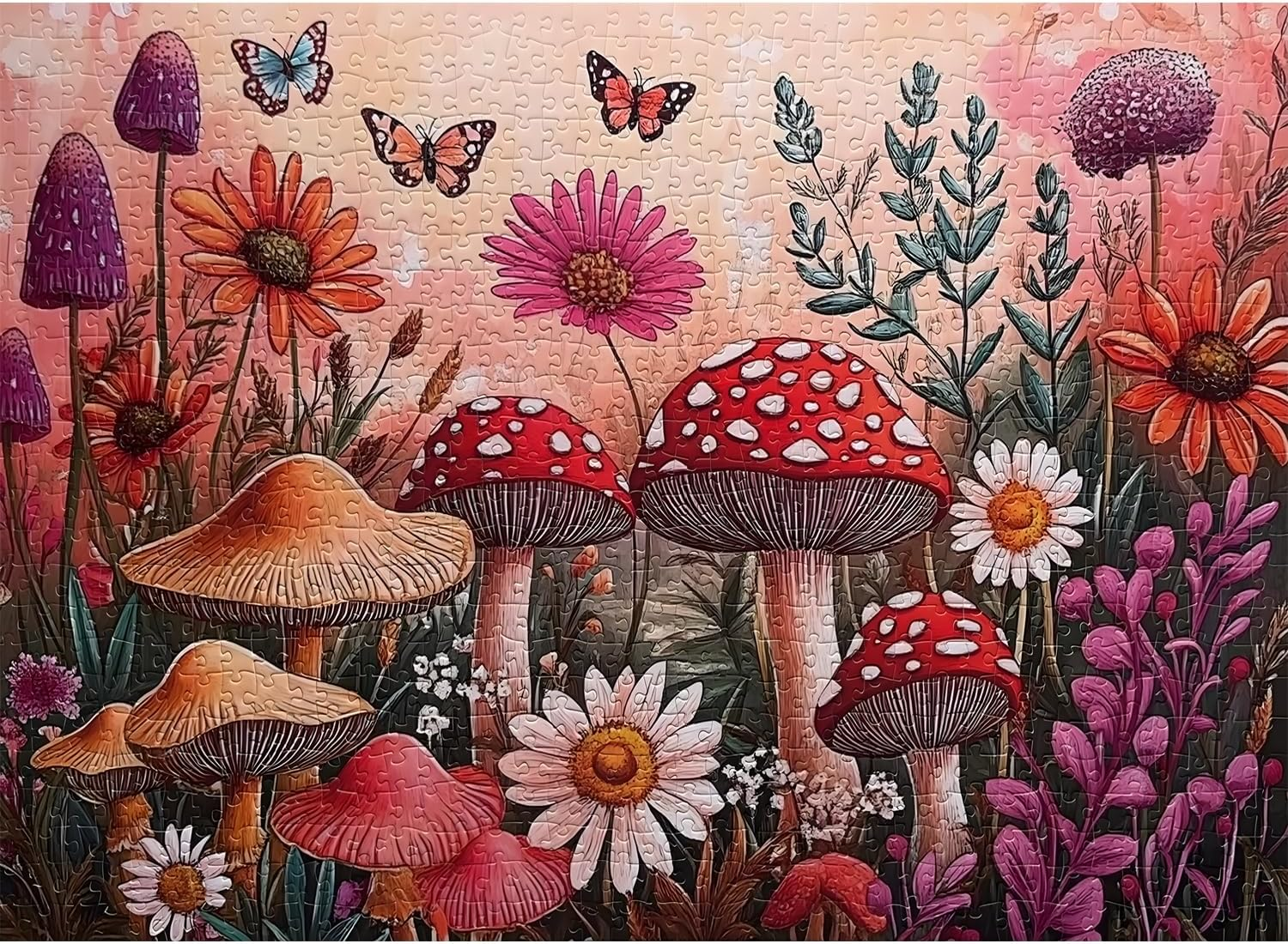 Jigsaw Puzzles for Adults 1000 Pieces Impossible Hard Difficult Challenging Puzzles for Teen 1000Pc Puzzle Whimsical Garden Flowers Mushroom Plant Jigsaw Puzzle 1000 Piece 28 X 20 Inch