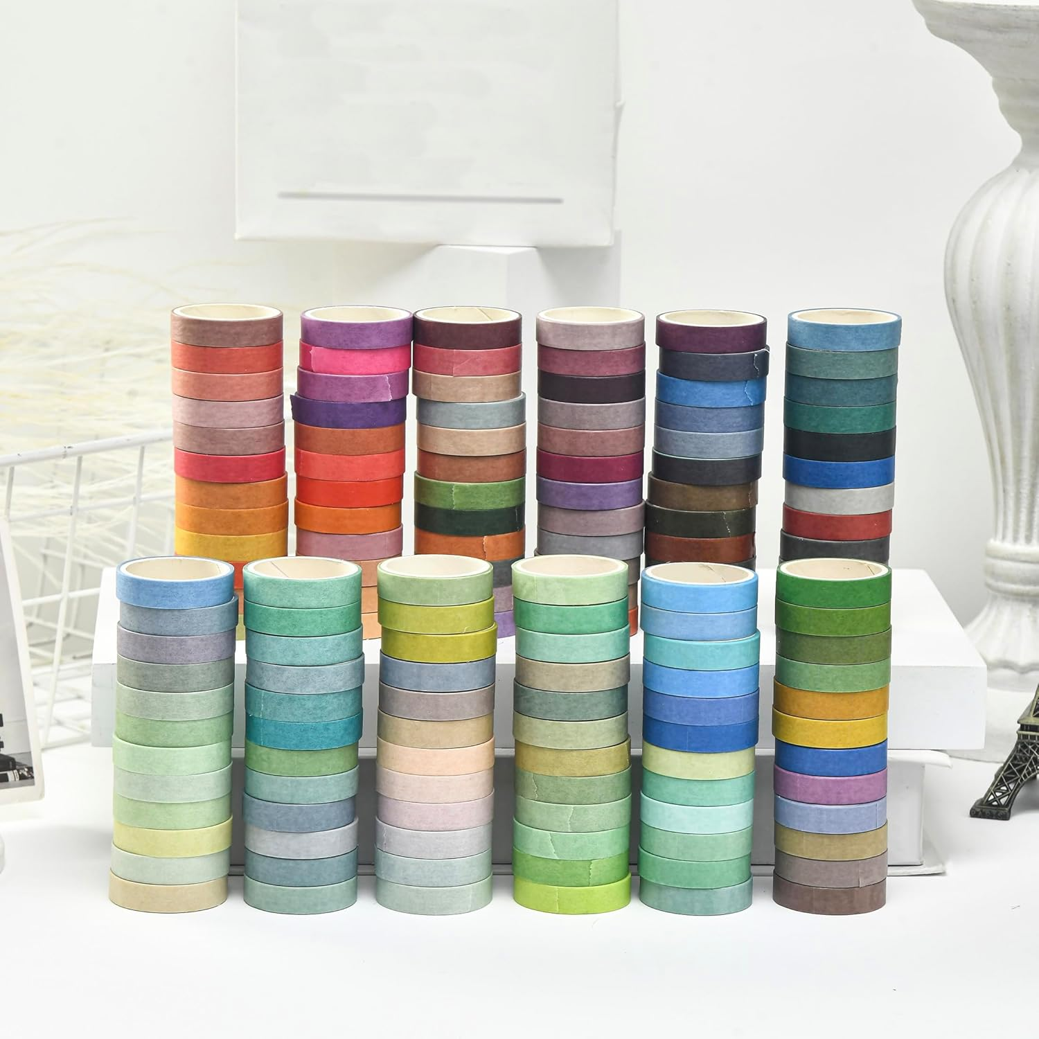 48 Rolls Solid Colors Washi Tape Pack Pastel Colored Arts Adhesive Tapes Basic Decorative Masking Tape Sets for Craft, Kids, Scrapbook, DIY, Gift Wrapping (Cool) image number 1