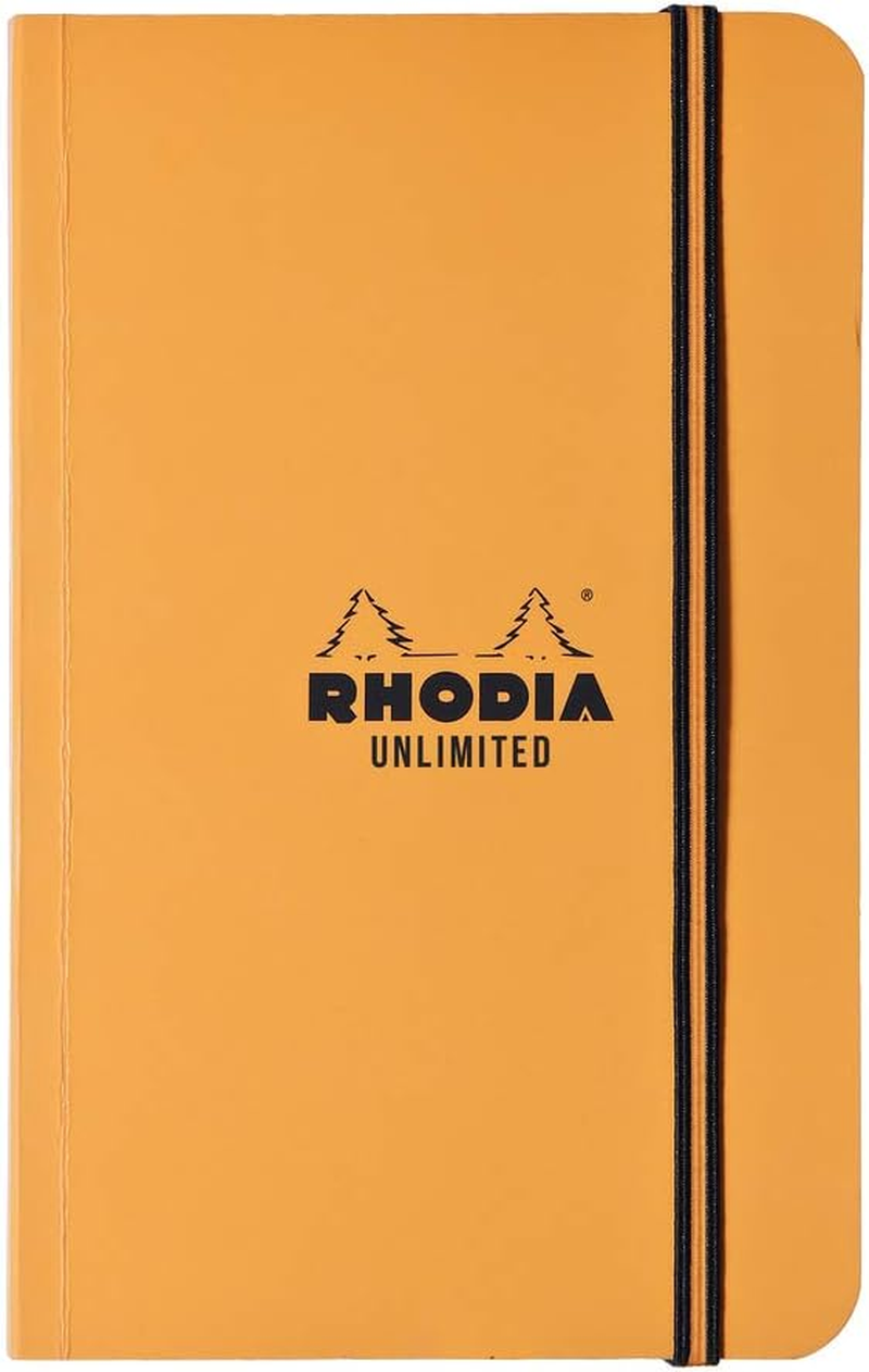 RHODIA 118978C - Unlimited Orange Elastic Notebook - A5+ - Ruled - 120 Detachable Pages - White Clairefontaine Paper 80 G/M - Velvety Touch Cover