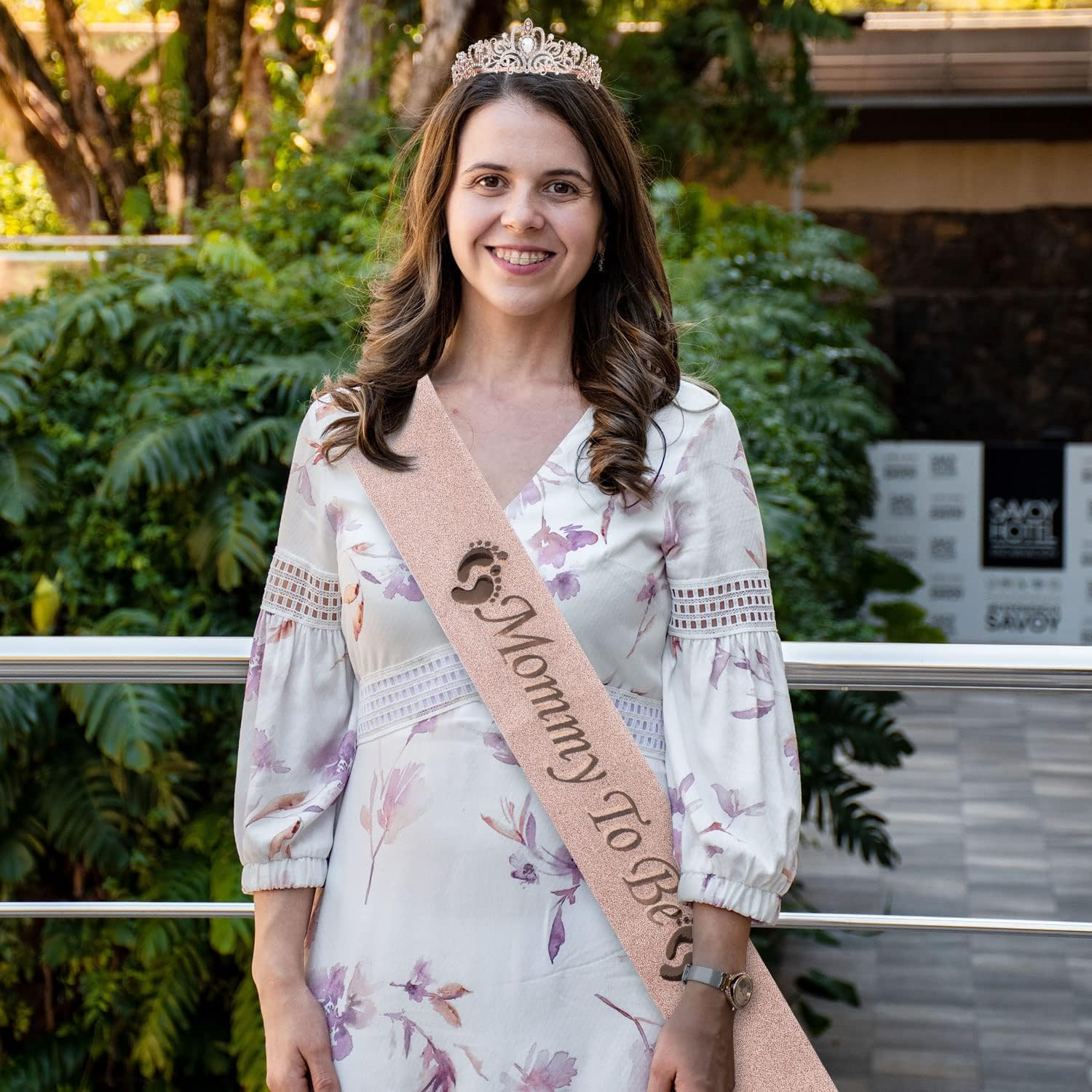 SAVITA Mom to Be Baby Shower Decorations - Mommy Sash and Tiara Set with Crown for Pregnant Mom (Rose Gold) image number 2