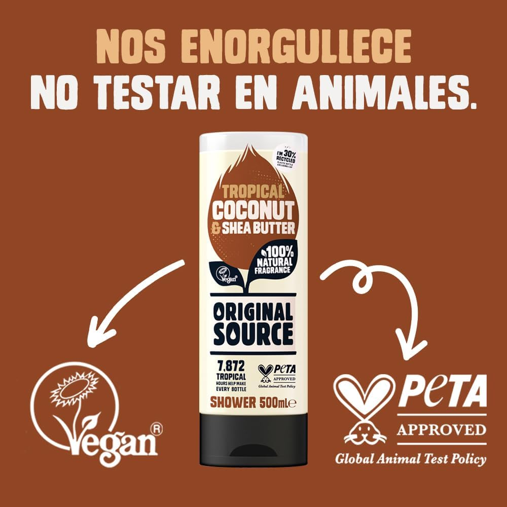 Original Source Coconut and Shea Butter Shower Gel, 100 Percent Natural Fragrance, Vegan, Cruelty Free, Paraben Free, Bulk Buy, Pack of 6 X 500 Ml image number 1