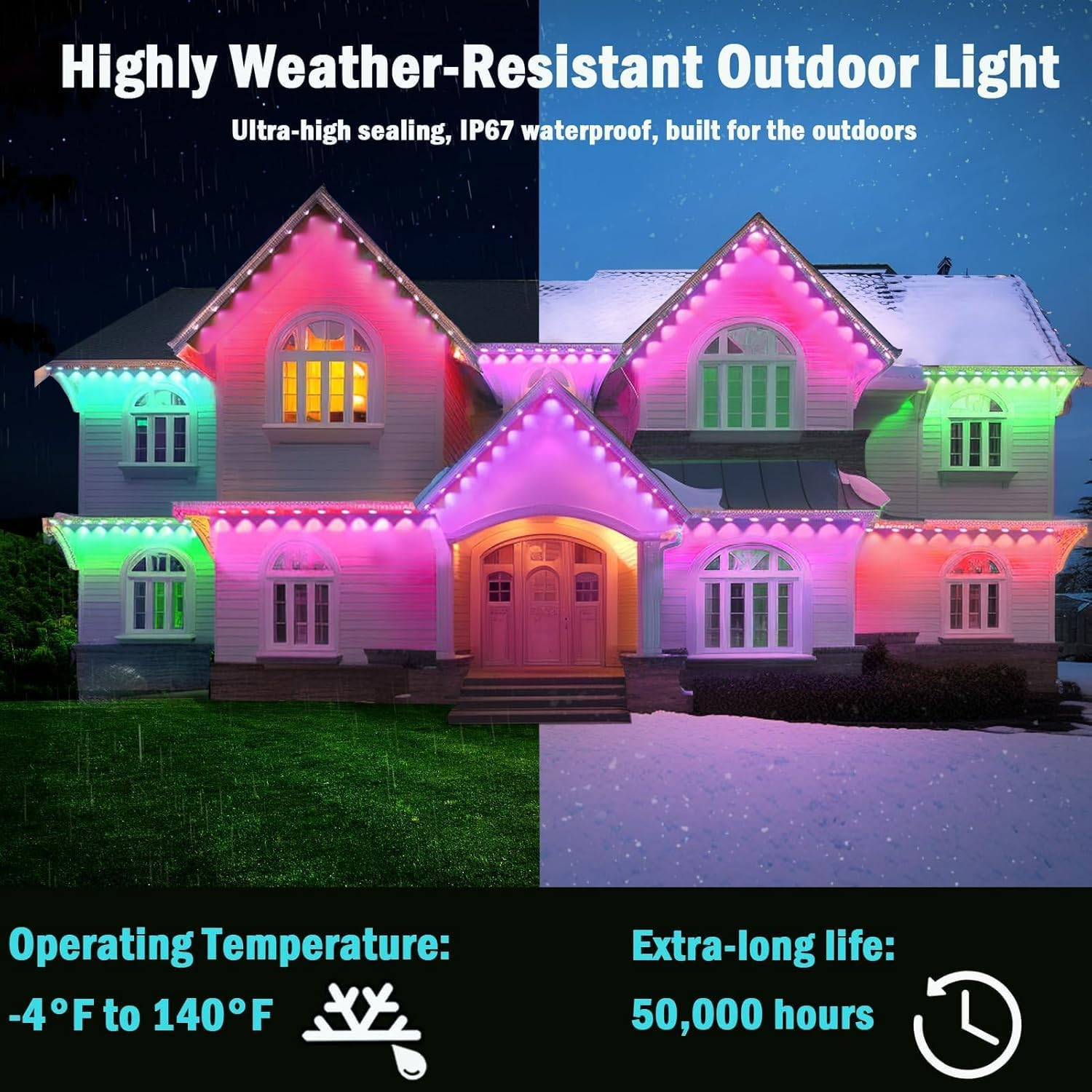 TONGLIN Permanent String Lights Outdoor, 30 Meter Smart RGB Outdoor Lights Decor with 60 Leds, App and Remote Control, IP67 Waterproof, House Roof Outdoor Lighting for Party, Garden, Valentine'S Day image number 6