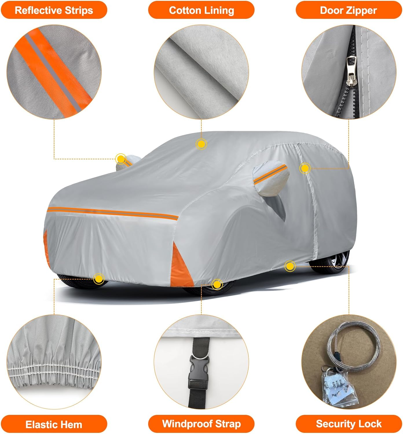 Car Cover for 2019-2025 Hyundai Palisade, Waterproof Custom-Fit All Weather Sun Rain UV Dust Snow Protection Windproof Outdoor Palisade Car Cover with Door Zipper and Cotton Lining-Grey