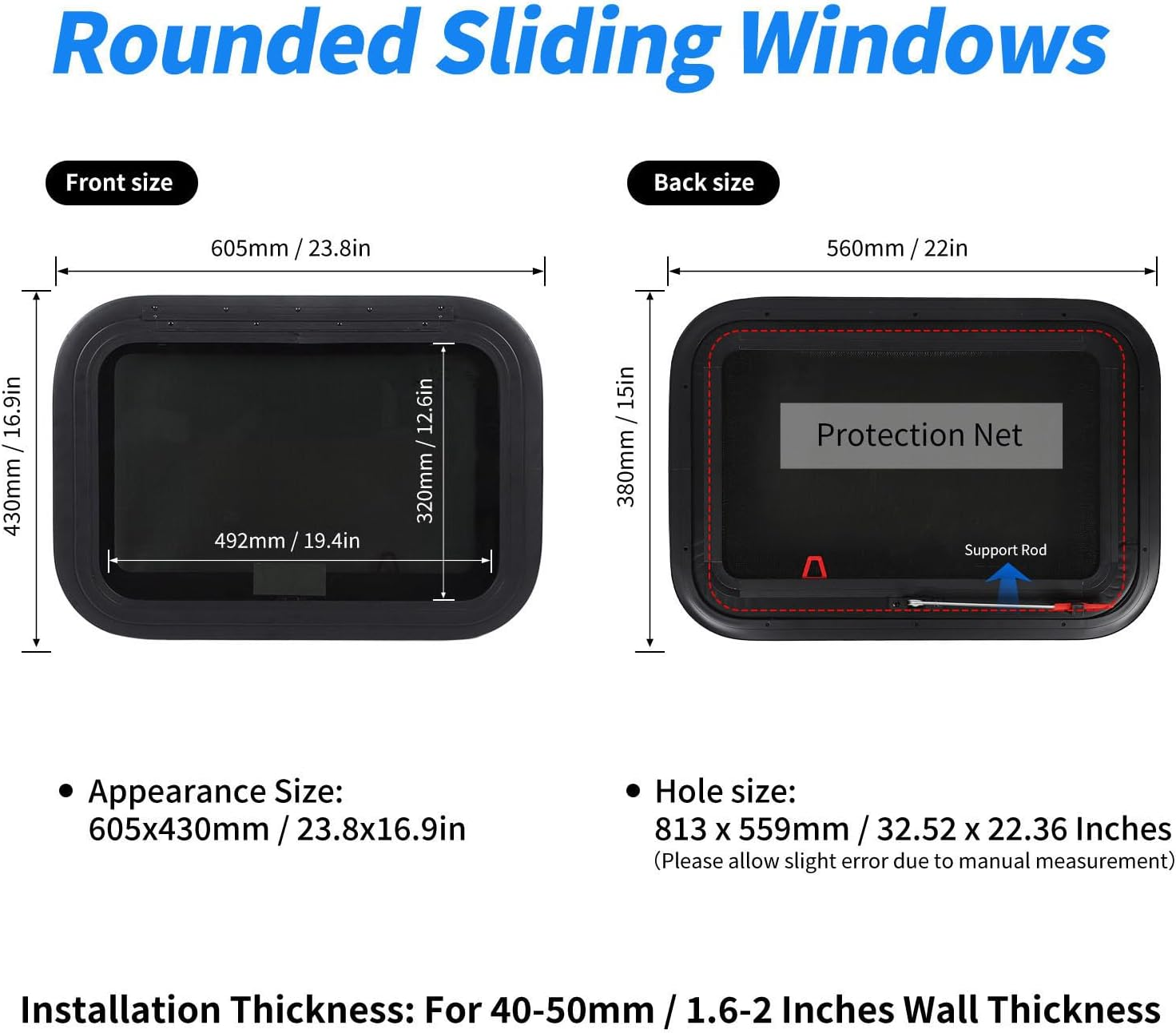 RV Exit Window 22.4X15.2 Inch External Push Out Window with Mesh Screen Support Rod for Caravan Camping Trailer Motorhome image number 4
