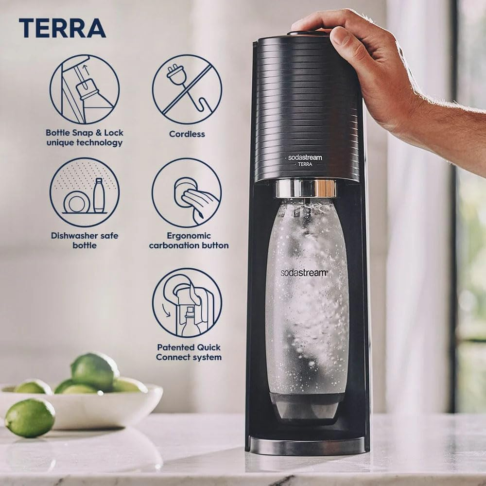 Sodastream Terra Sparkling Water Maker (Red) with CO2, Dishwasher Safe Bottle and Bubly Drop