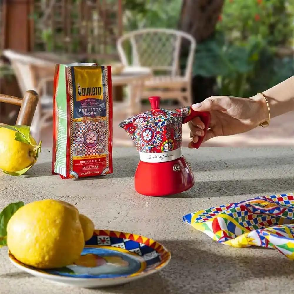 Bialetti Dolce&Gabbana Sicilian Cart Moka Induction Coffee Maker | Bi-Layer Boiler Technology | Compatible with Induction, Electric & Gas Stovetops | Soft-Touch Handle | 90 Ml Capacity, 2 Cups image number 1