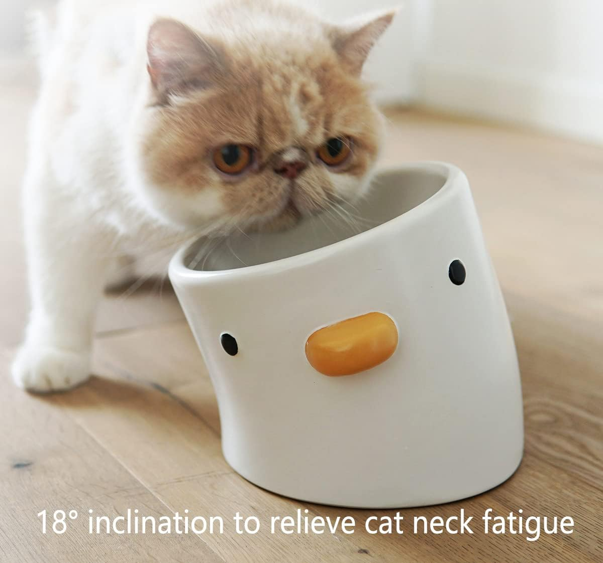 PURROOM Raised Cat Bowl 18&deg; Prevent Vomiting and Protect Pet'S Cervical Spine, Handcrafted Safety Ceramics, Cute Chick Shape, 2.2Lb Weight, Suitable for Small Dogs and All Cats. image number 5