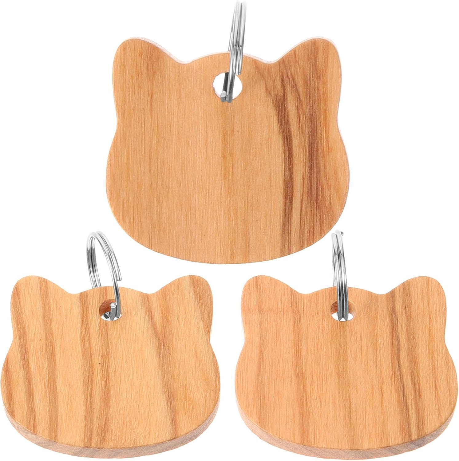 LUOZZY 3Pcs Pet Wooden ID Tag DIY Cat Head Shape Name Tag Puppy Blank Dog ID Tag Pendant Pet Accessories image number 4