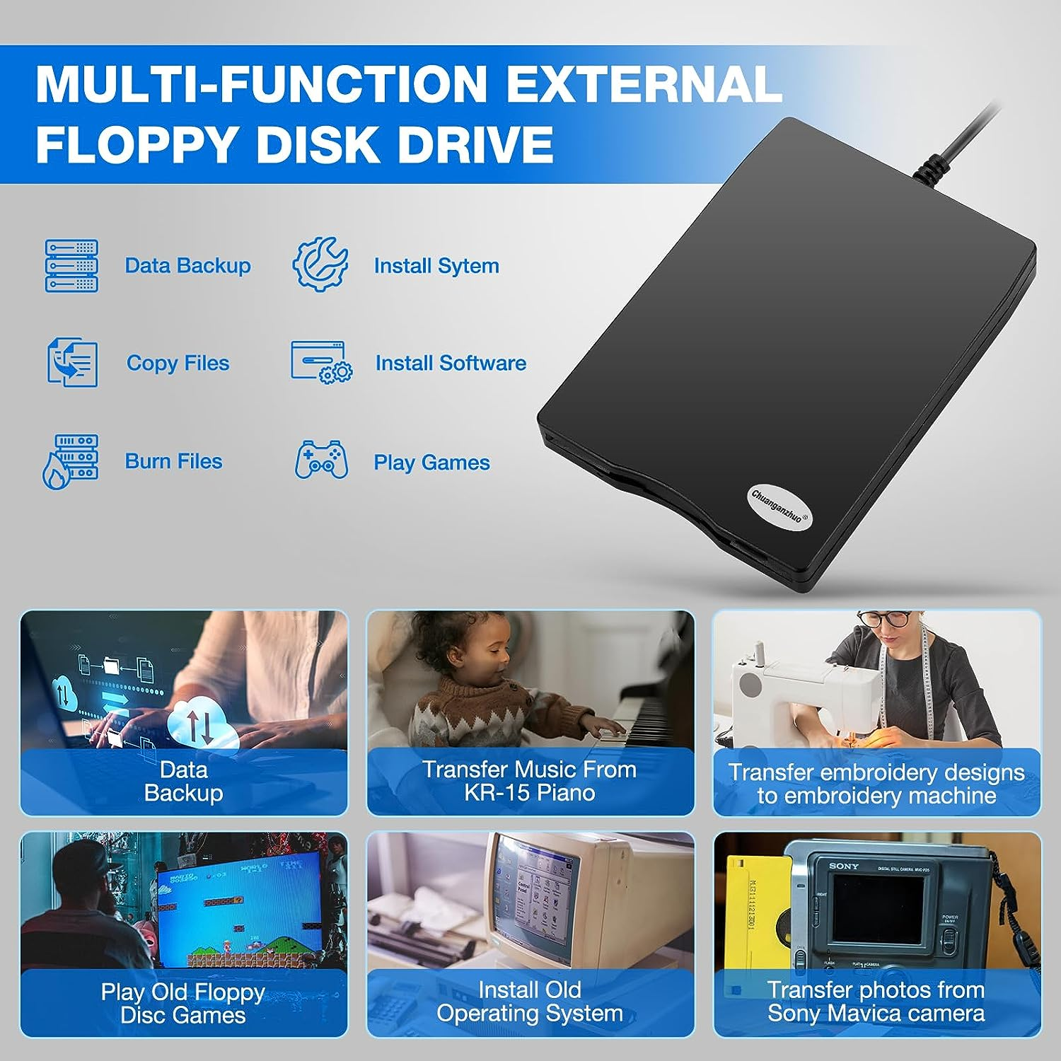 3.5 USB External Floppy Disk Drive Portable 1.44 MB FDD for PC Windows 2000/Xp/Vista/7/8/10For Macno Extra Driver Requiredplug and Playblack image number 6