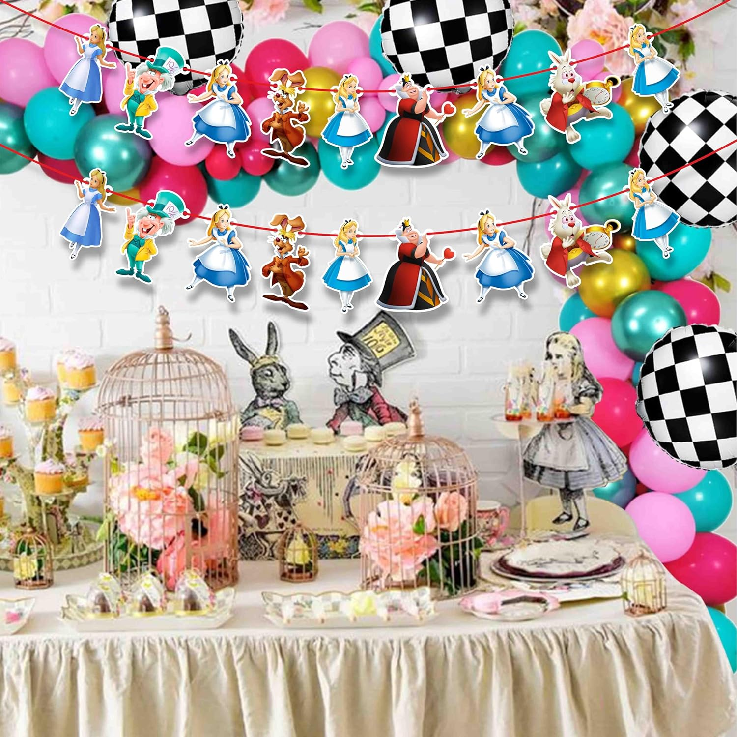 Alice in Wonderland Theme-Inspired Party Decor Set &ndash; Mad Hatter Tea Party Decorations, Queen of Hearts Accents, Vintage Fantasy Wonderland Theme for Birthdays, and Storybook Celebrations image number 3