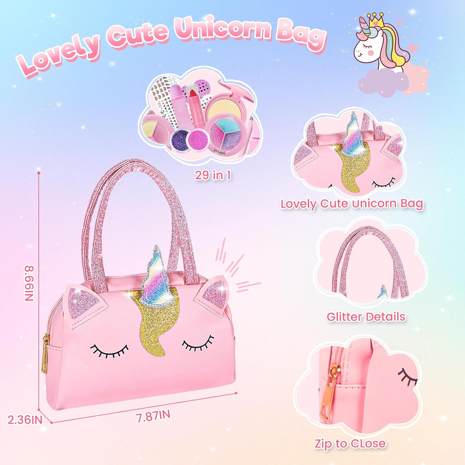 Kids Makeup Kit for Girls, Washable Makeup Kit Toys, with Cute Unicorn Bag, Real Make up Set for Kid Little Toddlers Princess Christmas Birthday Gifts Age 6 7 8 9 10 11 12 image number 1