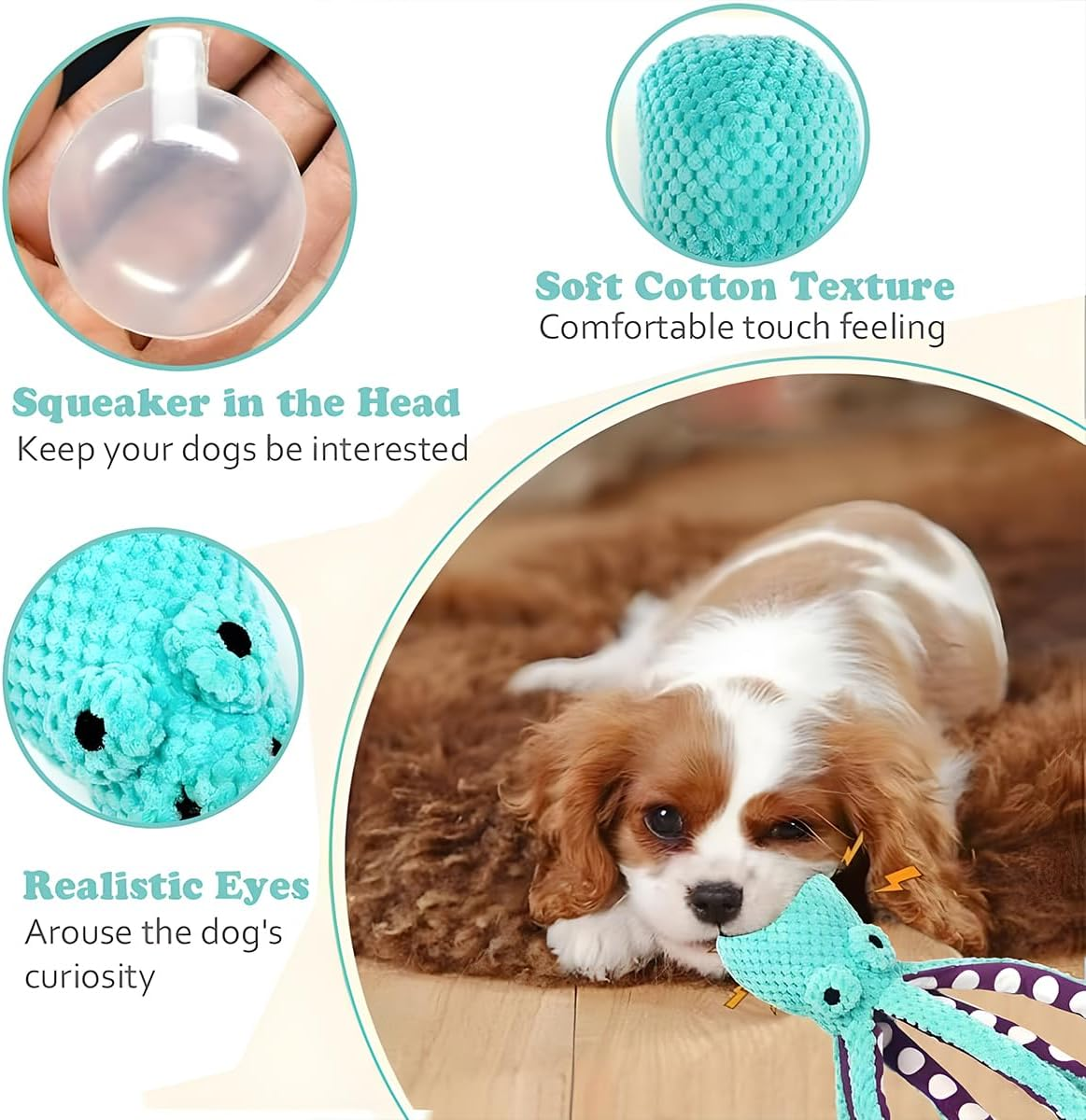 JZS Squeaky Dog Toys, Durable Large Octopus Chew Toys for Dogs Interactive Squeaky Plush Toys for Small, Medium, Large Dogs Green image number 4