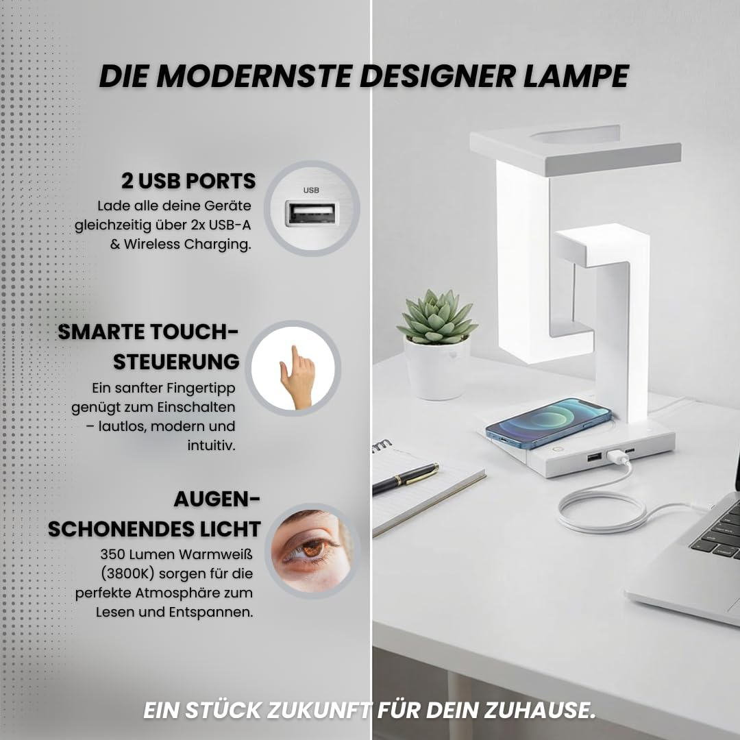 Ivyo Bedside Lamp LED Dimmable - USB & Wireless Charging - Desk Lamp & Night Light Children - LED Table Lamp Modern for Decoration Living Room - Reading Lamp Touch Function I Lamp Room Decorative image number 3