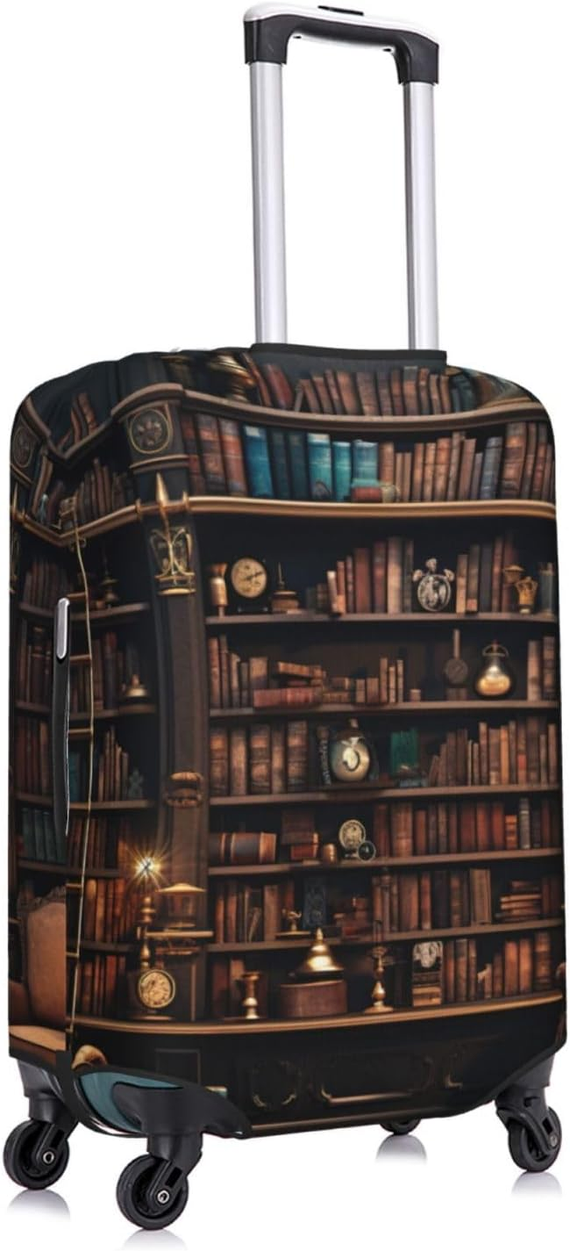 Tamiger Library Bookshelf Print Elastic Washable Baggage Protector Universal Suitcase Cover Travel Luggage Cover, Black, L image number 5