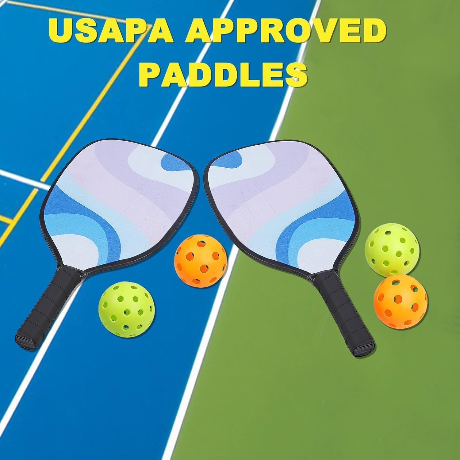 Premium Wood Pickleball Set - 4 Paddles, 4 Balls, Ergonomic Cushion Mesh Storage Bag - Gifts for Beginner and Pro image number 6