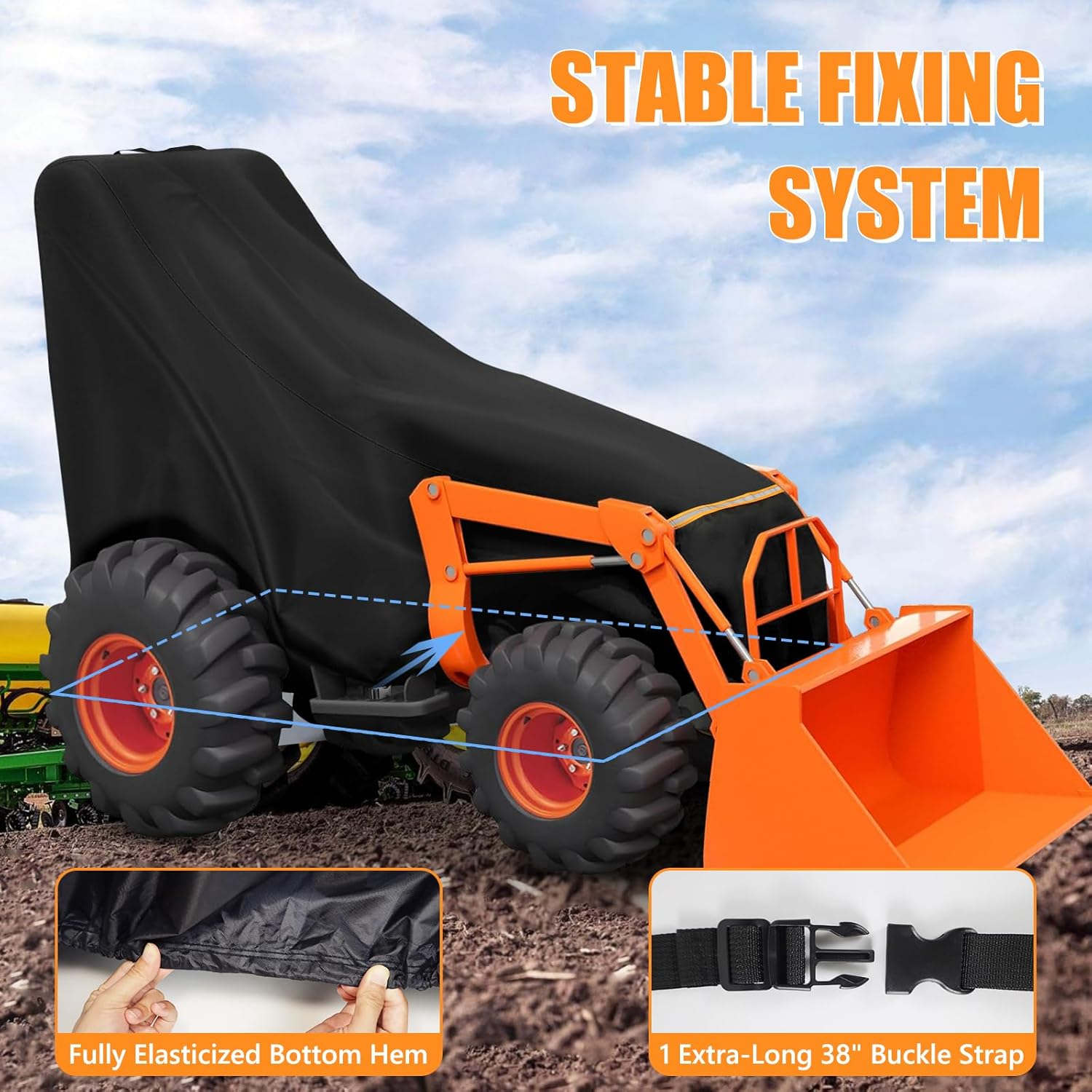 Tractor Cover, Heavy Duty 600D PU Waterproof & UV Resistant Lawn Tractor Cover - 107"L X 31"W X 35"H Half Coverage, Universal Fit for John Deere, Toro, Craftsman, Kubota - Elastic Hem, Buckle Straps image number 6