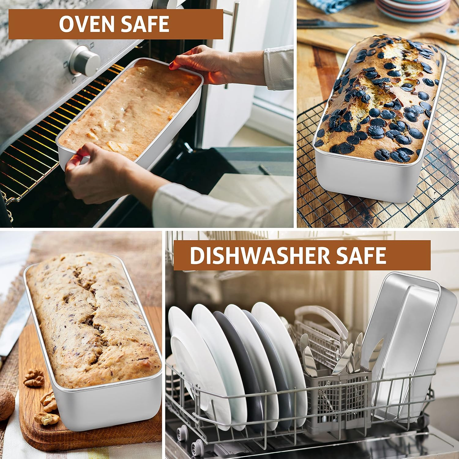 Herogo Loaf Tin, 2Lb Stainless Steel Bread Tin for Baking Set of 2, Rectangular Metal Banana Bread Tin for Toast, Bread, Cake, Lasagna, Healthy & Non-Toxic, Oven & Dishwasher Safe, 23.5X12.5 Cm image number 2