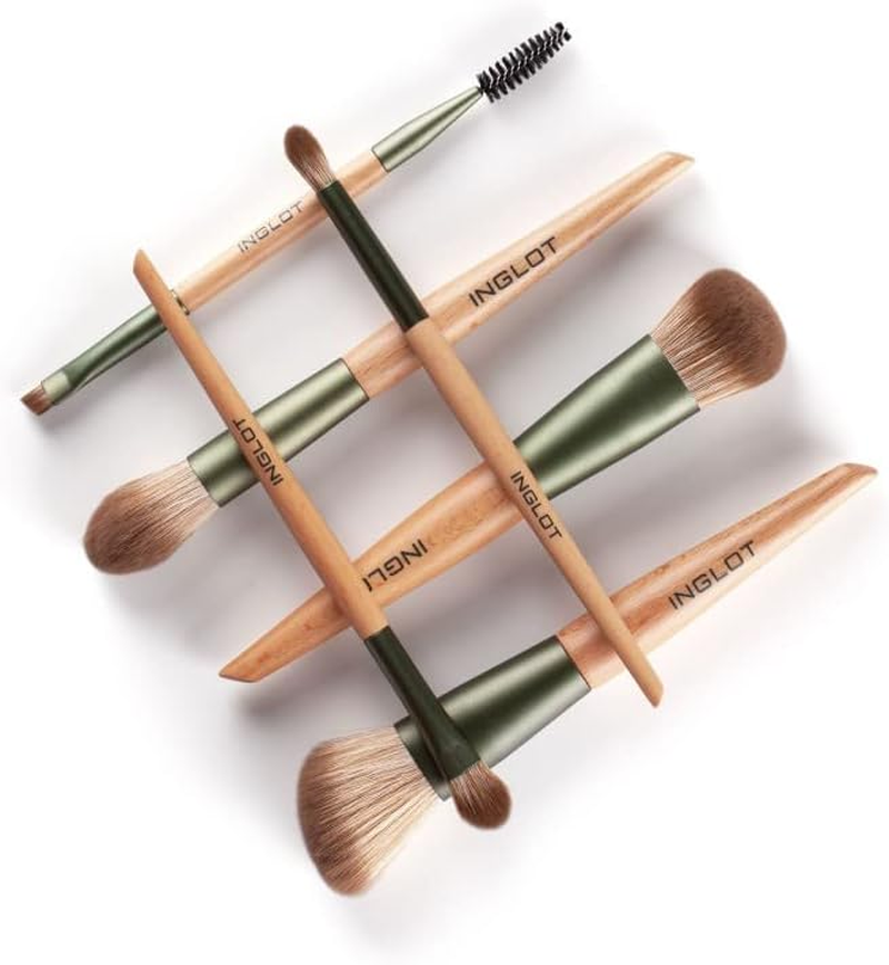 INGLOT Brush Tube Makeup Set - 6 Professional Synthetic Brushes in a Stylish Green Travel Bag | Ideal for Everyday Use and Travel | for Face, Eyes and Eyebrows | image number 1