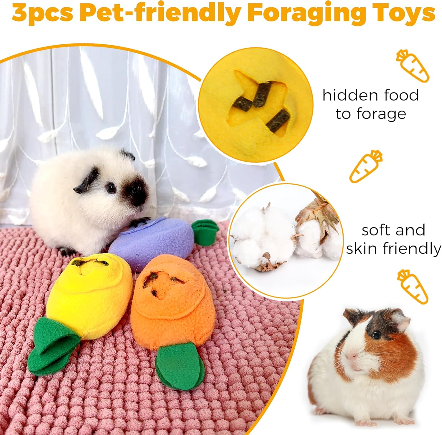 3Pcs Guinea Pig Forage Toys, Guinea Pig Toys Enrichment for Boredom, Washable Puzzle Feed Game Slow Feeder, Snuffle Ball Treat Dispenser Feeding Toy, Exercise Acitivity Foraging Toy (Random Color) image number 3