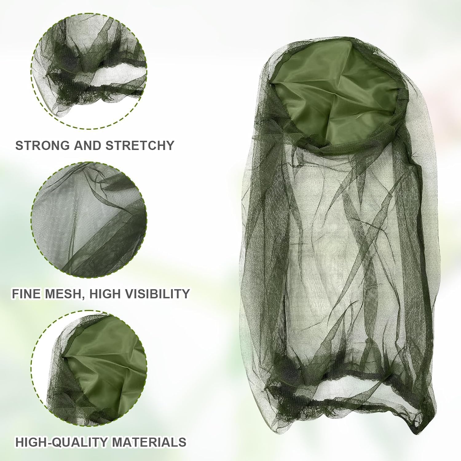 4 Pack Mosquito Head Net - Breathable Insect Face Shield for Hiking, Camping,Fishing & Gardening | Lightweight Bug Proof Mesh Cover | Beekeeper Approved | Army Green image number 1
