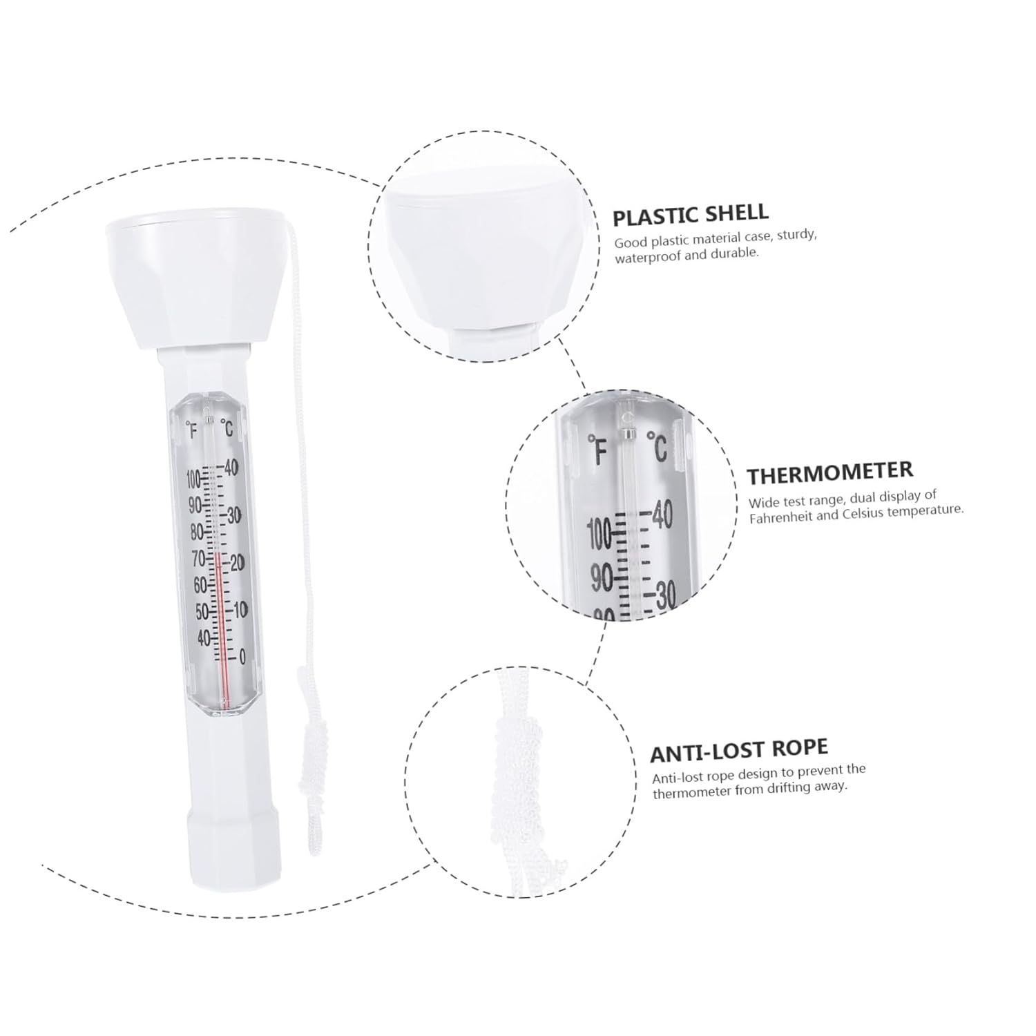 TEHAUX Pool Floating Thermometer with String Water Temperature Measuring Tool for Swimming Pools Baths Spas Safe Smooth Surface Lightweight and Easy to Carry image number 1